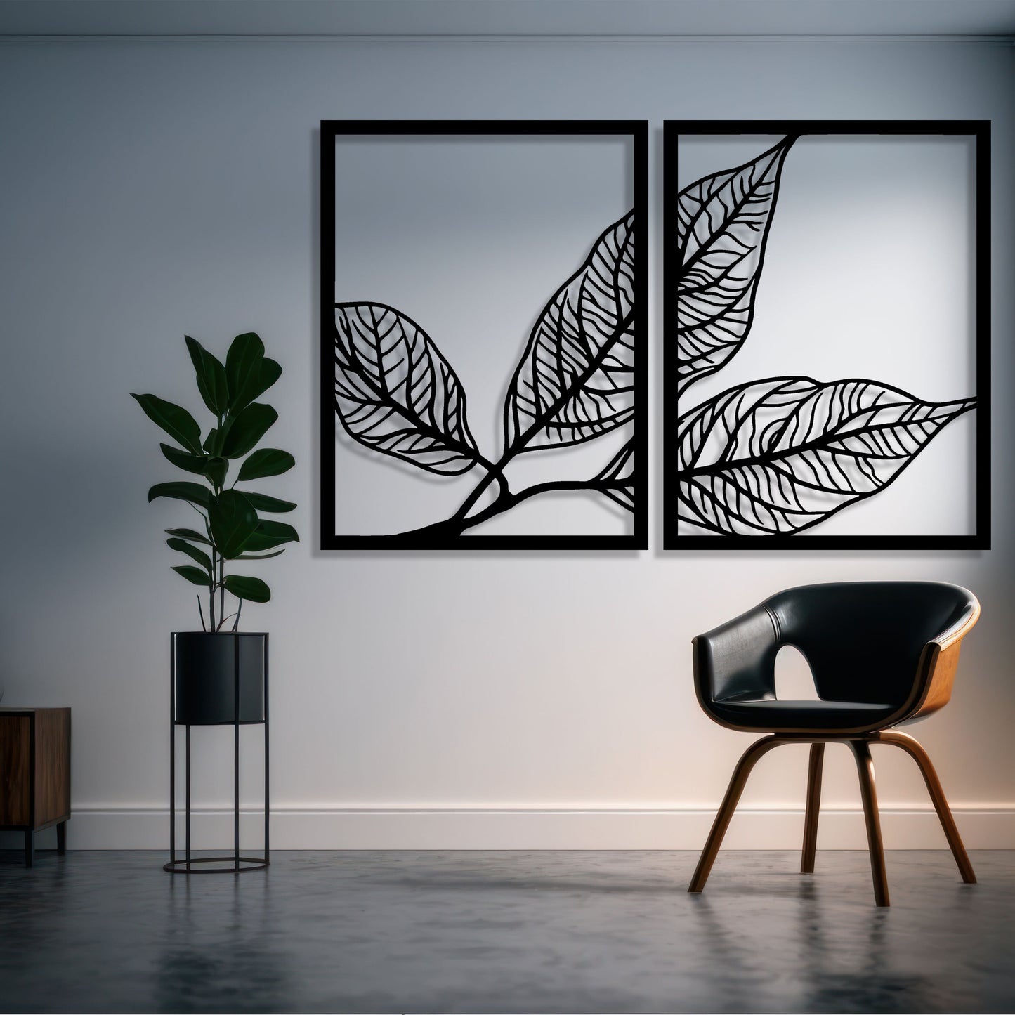 Leaves Metal Wall Art, Modern Leaf Metal Line Wall Art, Headboard Metal Wall Art, Yoga Room Deco, Unique Birthday Gift, Valentine's Day gift