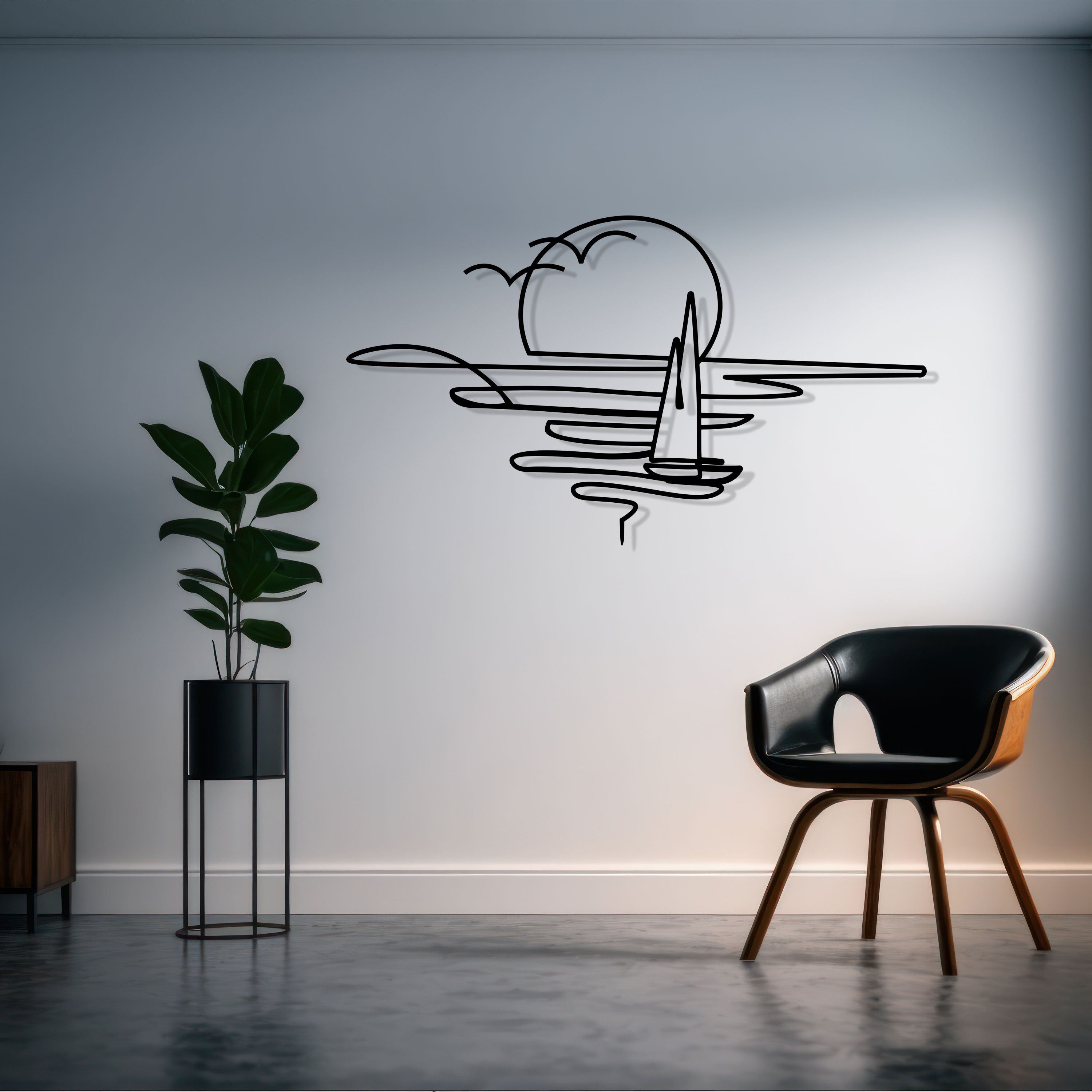 Sunset Metal Wall Art with Sailboat - Modern Line Art for Metal Home Decor - Perfect Gift for Sea Life Lovers - Valentine's Day gift