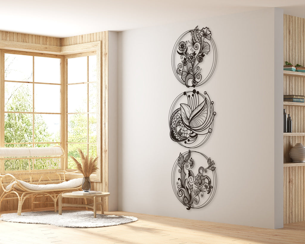 Set Of 3 Flower Garden Metal Wall Art, 3 Piece Flower Wall Decor Gift, Flower Decoration Art, Iron Flowers, Flower Ornament, Staircase Decor