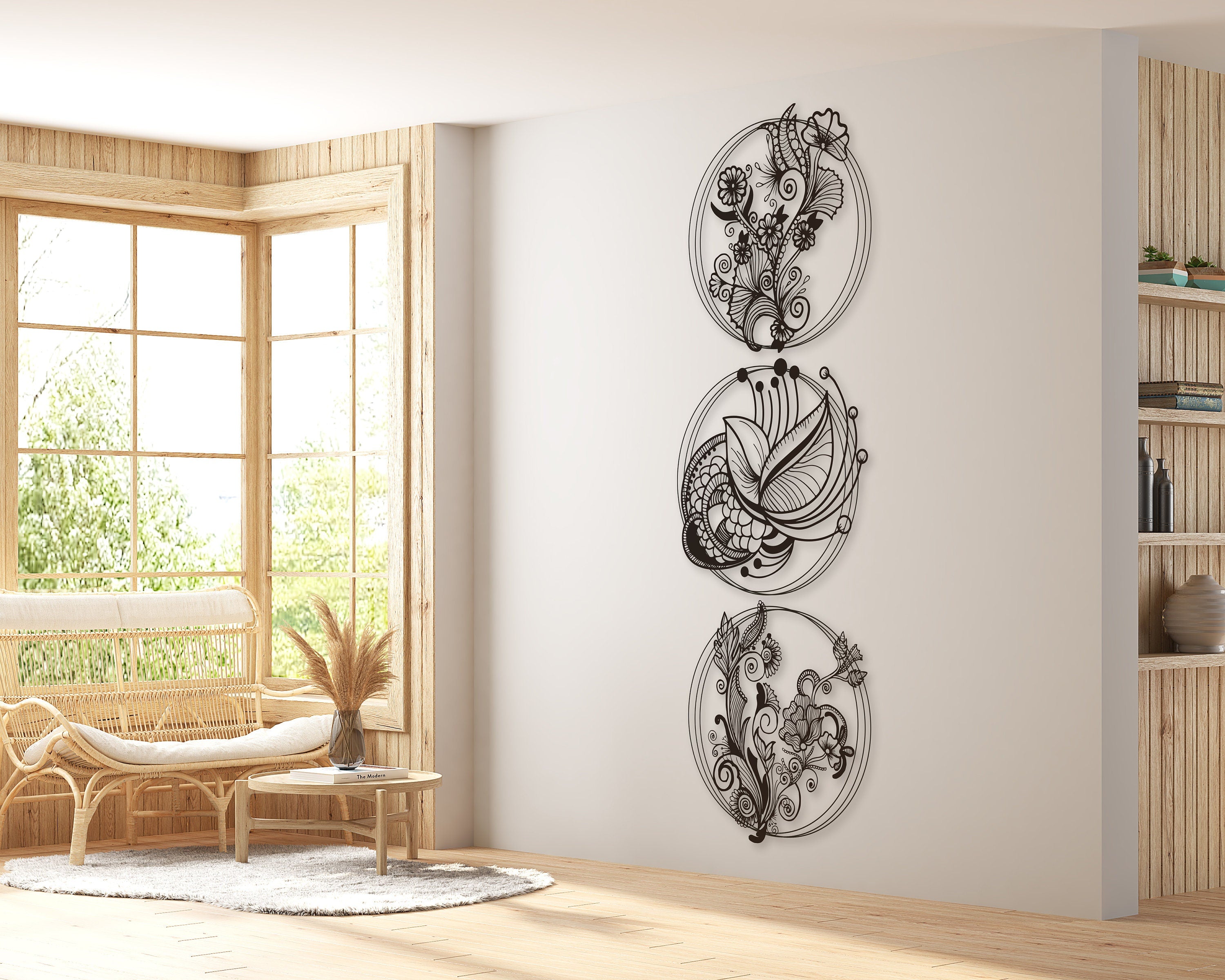 Set Of 3 Flower Garden Metal Wall Art, 3 Piece Flower Wall Decor Gift, Flower Decoration Art, Iron Flowers, Flower Ornament, Staircase Decor