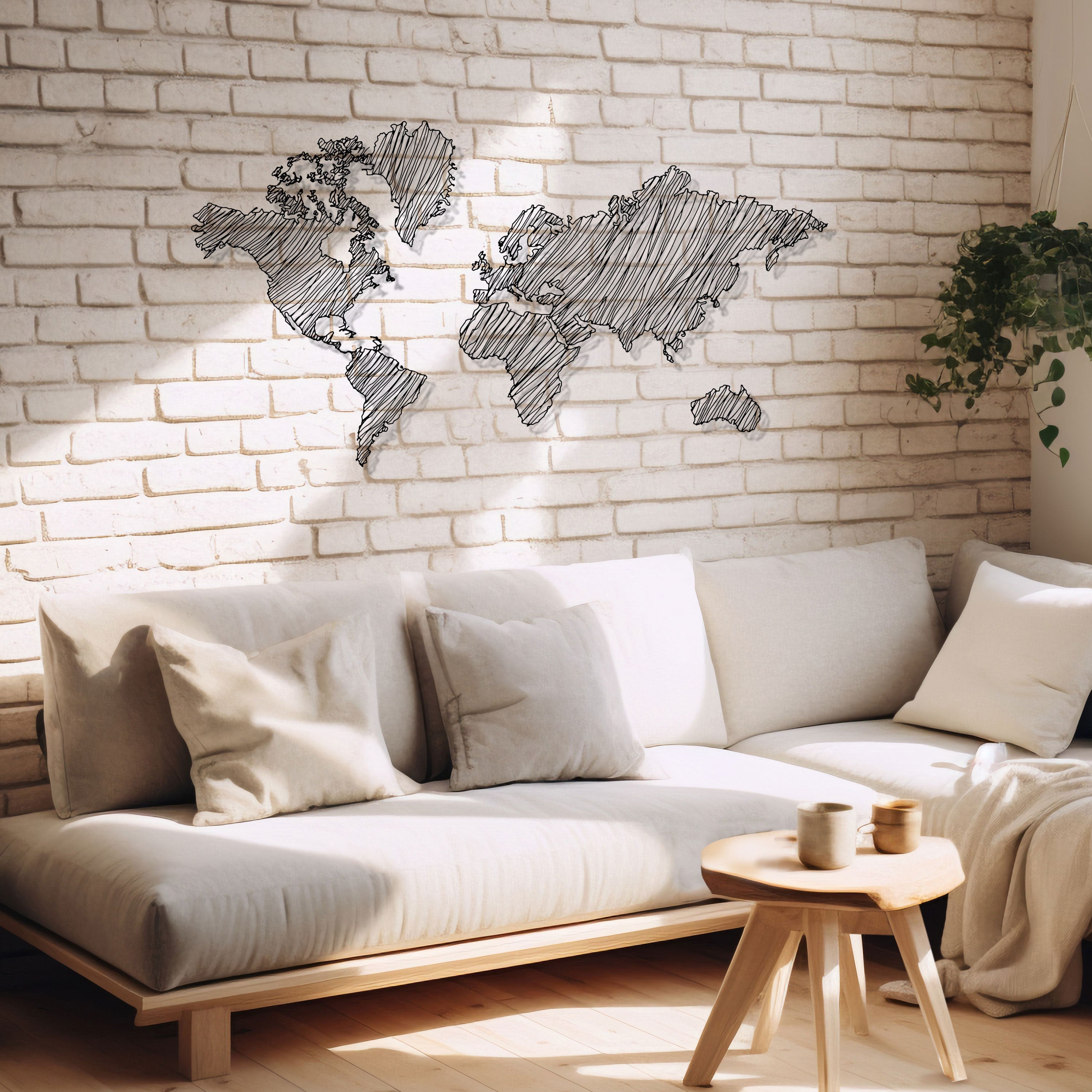 World Map Metal Wall Art, Unique Office Metal Decor, World Map Line Wall Art, Gift for Travel Lovers, Anniversary Gift, Valentine's Day gift