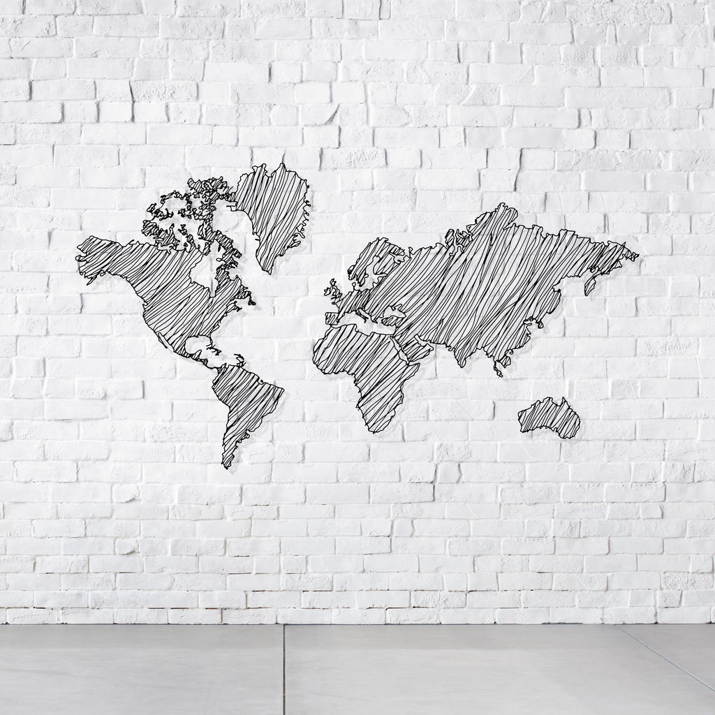 World Map Metal Wall Art, Unique Office Metal Decor, World Map Line Wall Art, Gift for Travel Lovers, Anniversary Gift, Valentine's Day gift