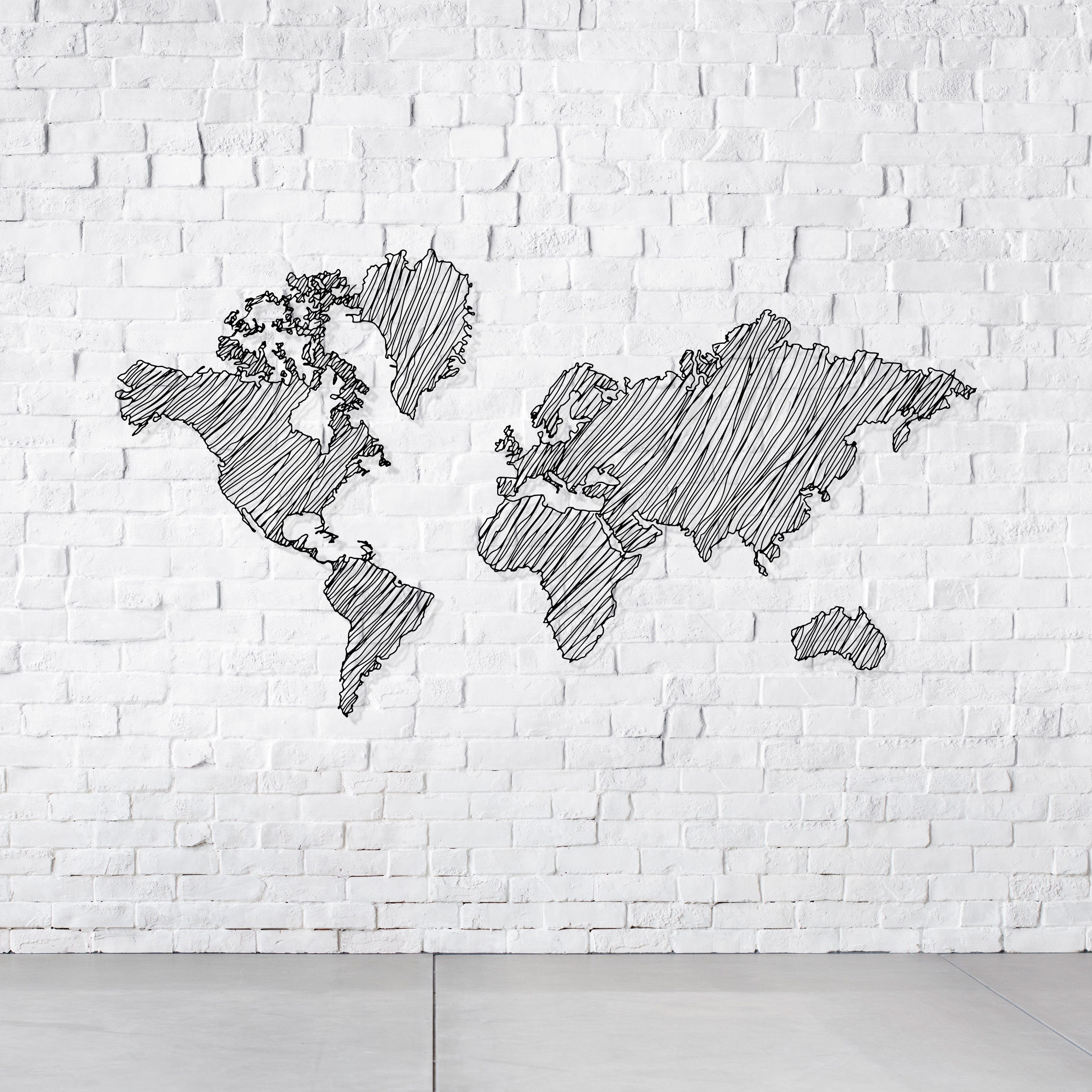 World Map Metal Wall Art, Unique Office Metal Decor, World Map Line Wall Art, Gift for Travel Lovers, Anniversary Gift, Valentine's Day gift