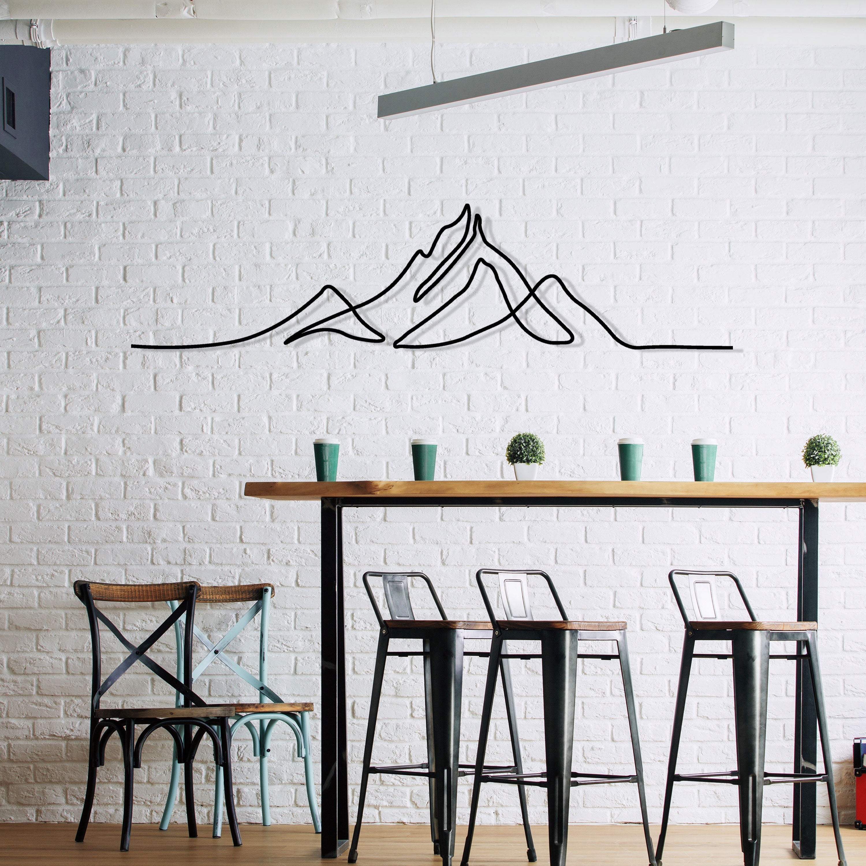 Minimalist Metal Mountain Wall Art - Modern Line Art Decor - Metal Wall Art for Home - Perfect Gift for Mountain Lovers - Valentine's Day
