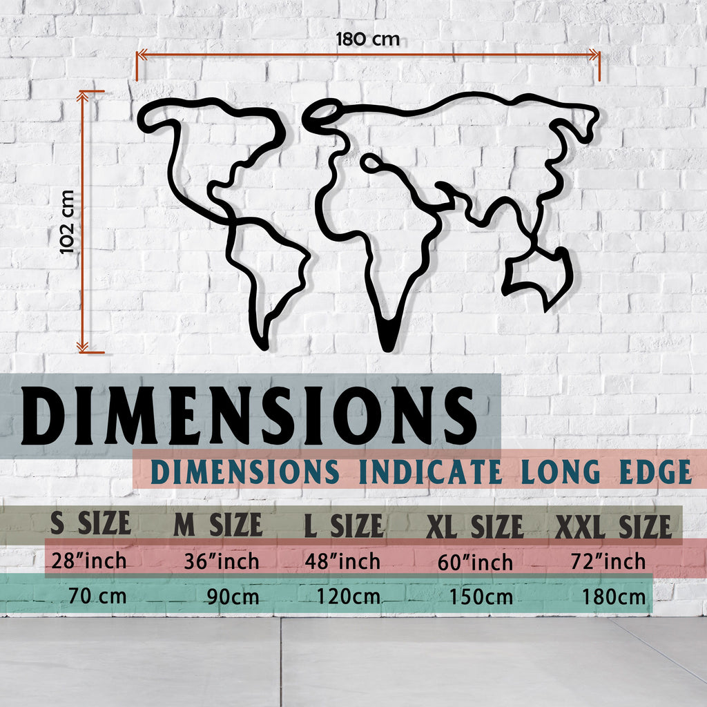 Metal World Map Wall Art - Line Art Office Decor - Unique Birthday Gift