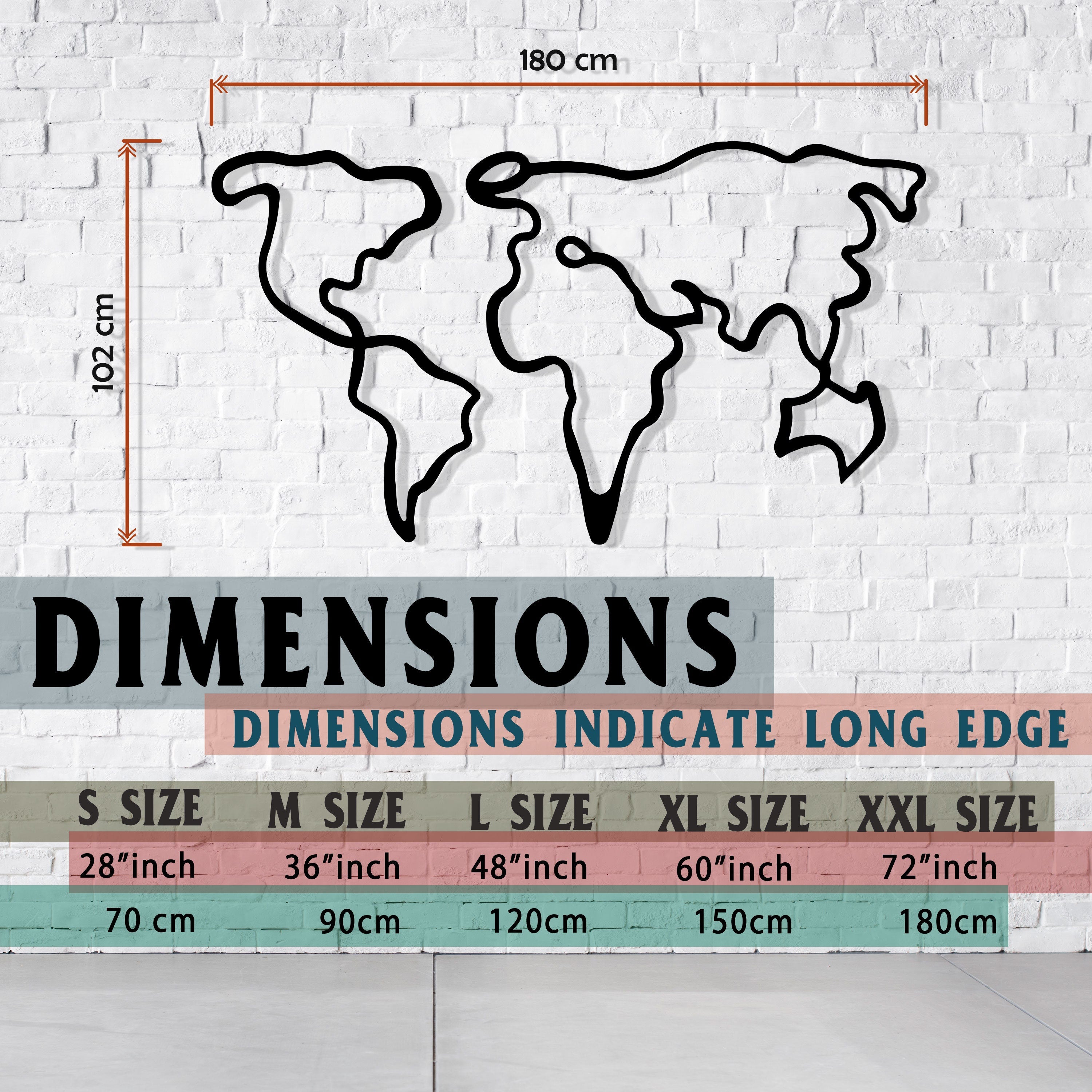 World Map Metal Wall Art, Office Metal World Map Decor, Unique Birhtday Gift, Meeting Room Decor, Line Art World Map, Valentine's Day gift