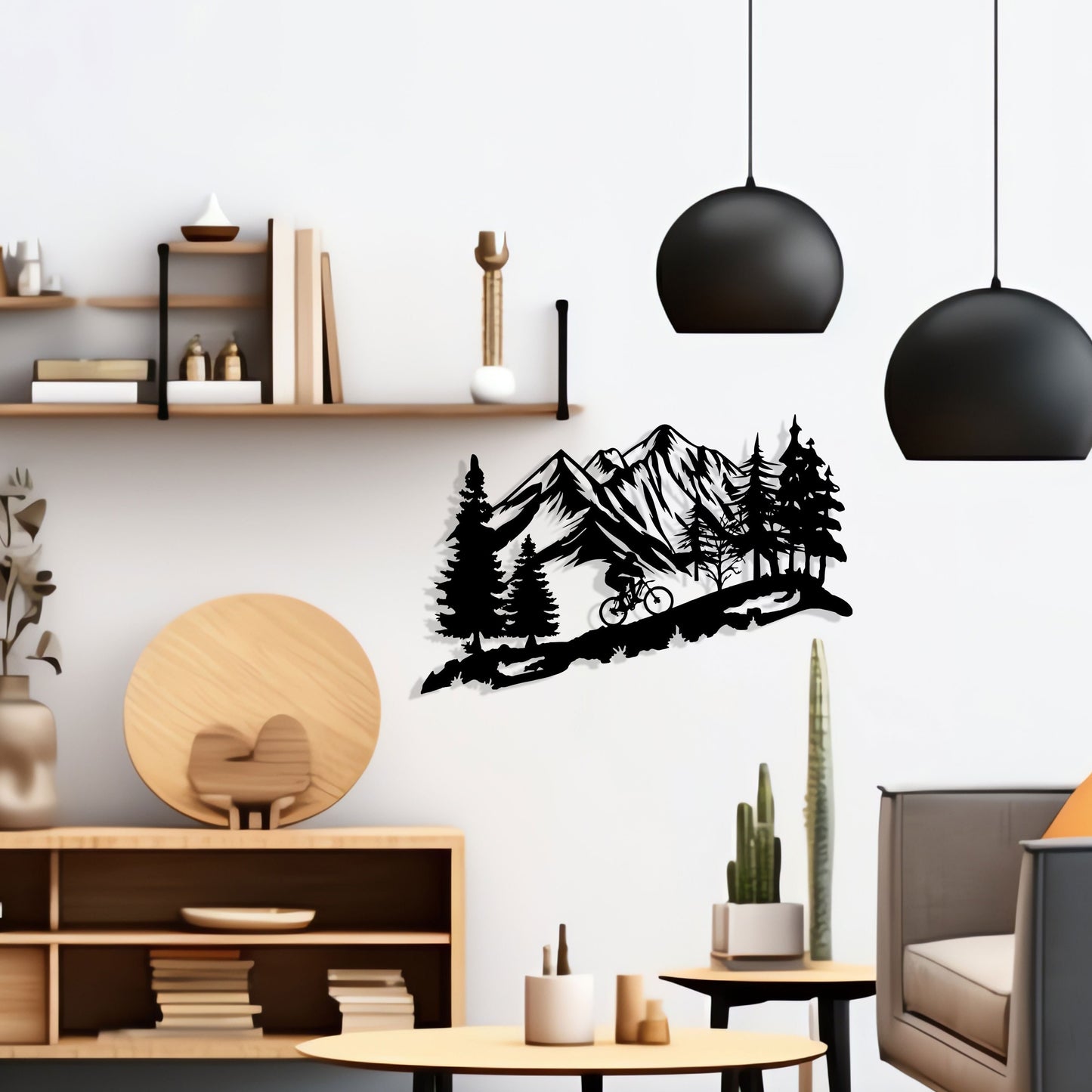 Mountain Metal Wall Art with Biker Design - Rustic Wall Decor for Home and Office - Camping Lovers Birthday gift - Outdoor Metal Wall Art
