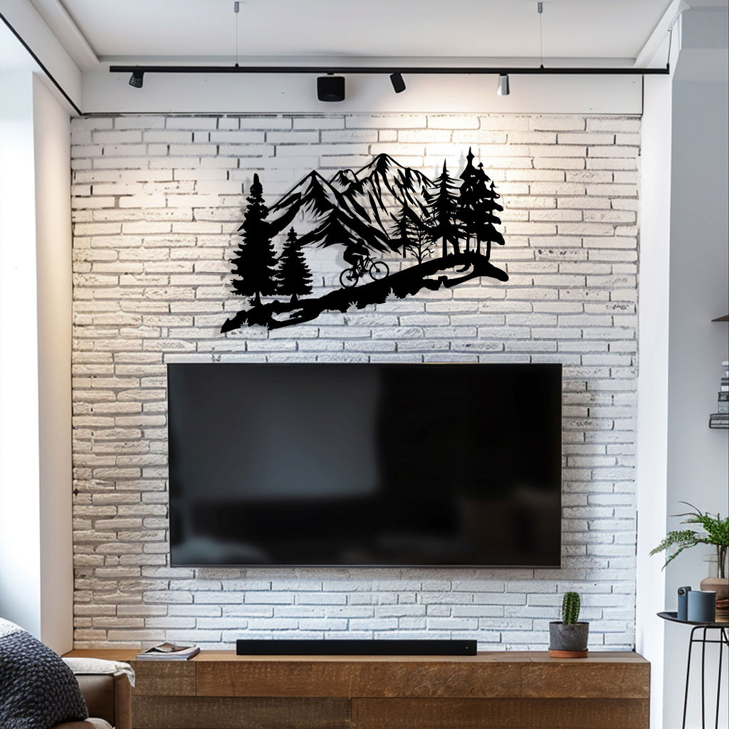 Mountain Biker Metal Wall Art - Rustic Outdoor Decor - Unique Birthday Gift