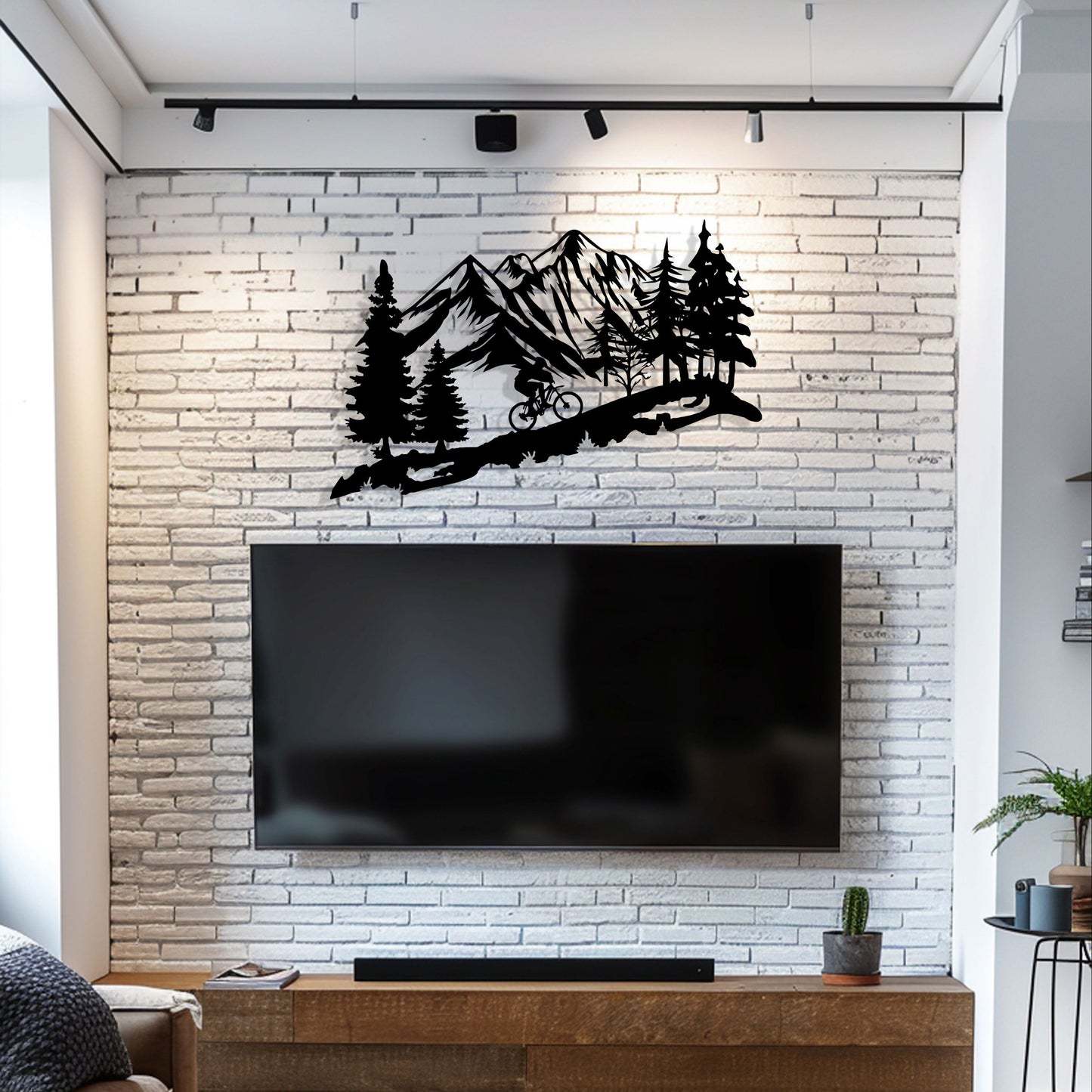 Mountain Metal Wall Art with Biker Design - Rustic Wall Decor for Home and Office - Camping Lovers Birthday gift - Outdoor Metal Wall Art