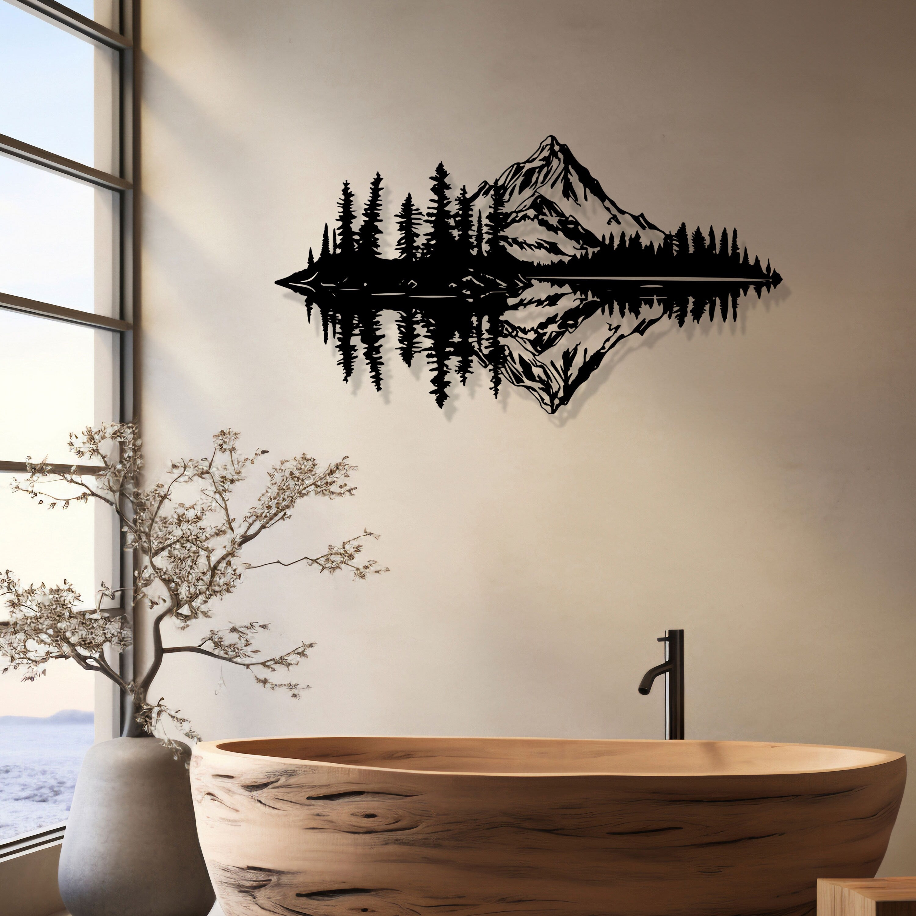 Mountain Lake Metal Wall Art - Pine Tree Lake Home Decor - Unique Birthday Gift