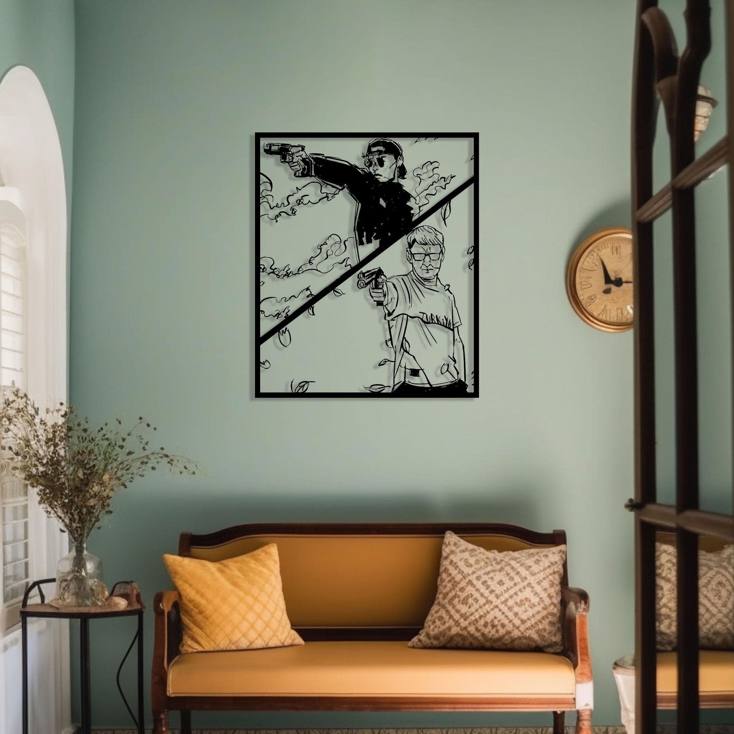 Iconic Gun Shooter Metal Wall Art, Unique Birthday Gift, Housewarming Gift, Mancave Metal Wall Decor, Famous Metal Home Decor, Easy to Hang