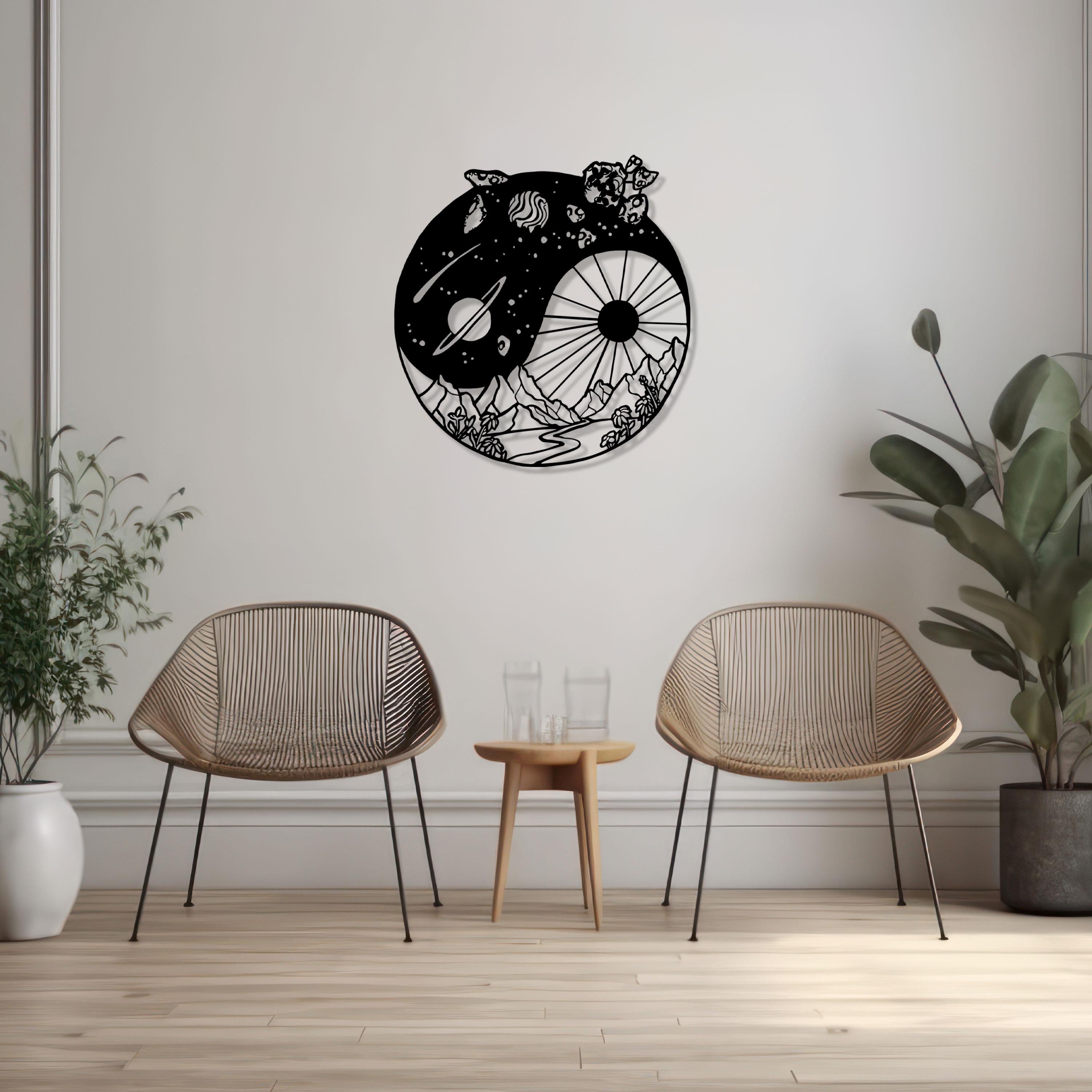 Yin Yang Metal Wall Art - Cosmic Mountain Scene Home Decor - Unique Birthday Gift