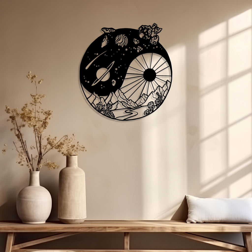 Yin Yang Metal Wall Art - Cosmic Mountain Scene Home Decor - Unique Birthday Gift