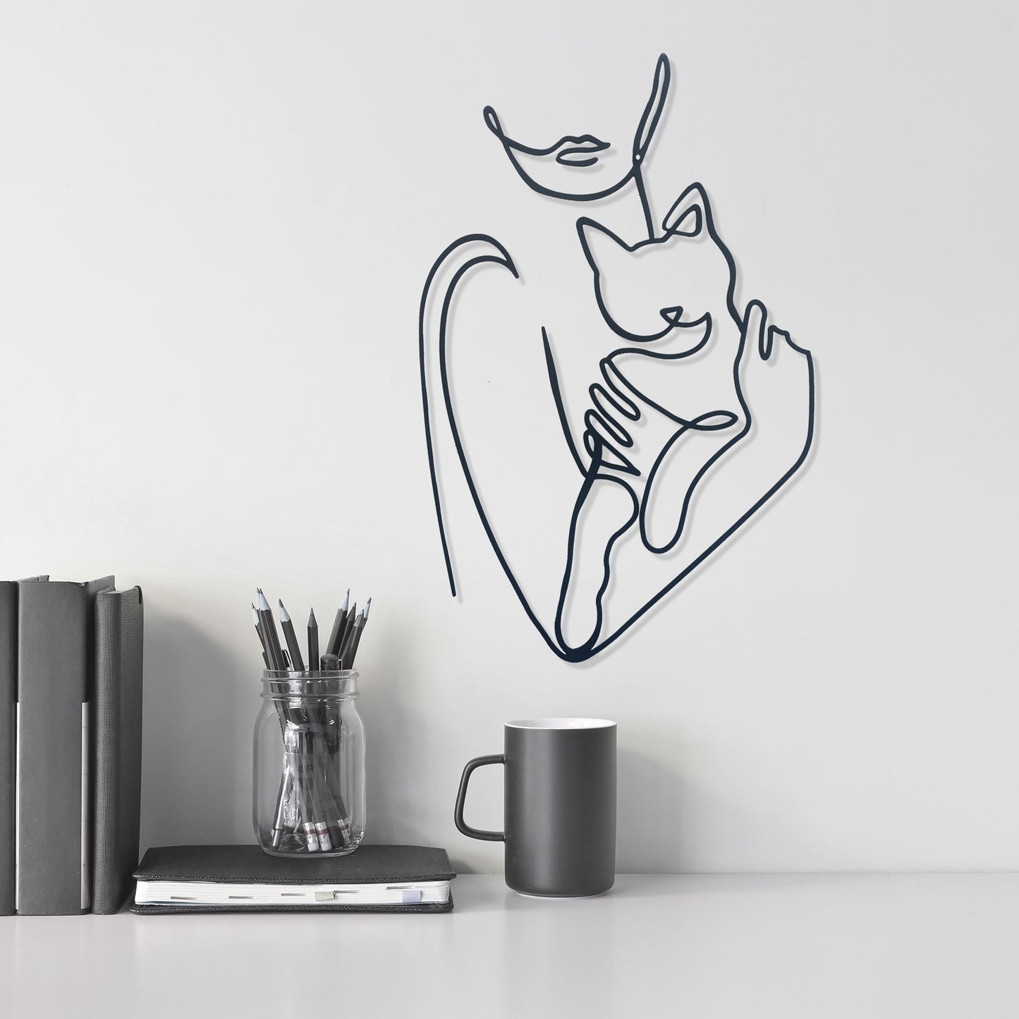 Metal Woman Line Art With Cat, Woman Holding Cat Metal Wall Art, Cat Lovers Wire Wall Art, Cat Lovers Gift, Best Gift, Mother's Day Gift