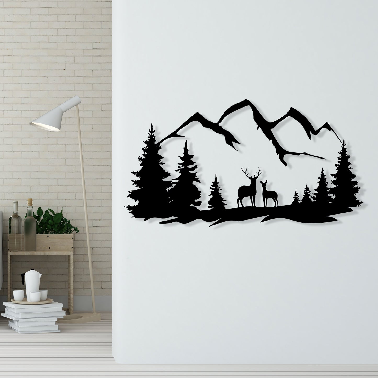 Deer Mountain Metal Wall Art, Deer Forest Metal Wall Art, Unique Birthday Gift, Pine Forest Mountains Metal Wall Decor, Valentine's Day Gift