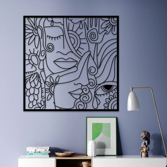 Hair Salon Wall Decor, Picasso Style Woman Metal Line Wall Art, Abstract Metal Line Art, Unique Birthday Gift, Valentine's Day Gift