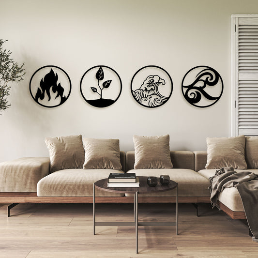 Four Elements Metal Wall Art, Yoga Room Wall Art, Unique Gift İdeas, Black Friday, Valentine's Day Gift, Set Of 4 Metal Wall Decor