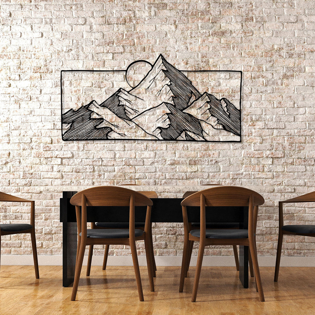 Modern Mountain Sun Metal Wall Art - Outdoor Metal Cabin Decor - Birthday Gift