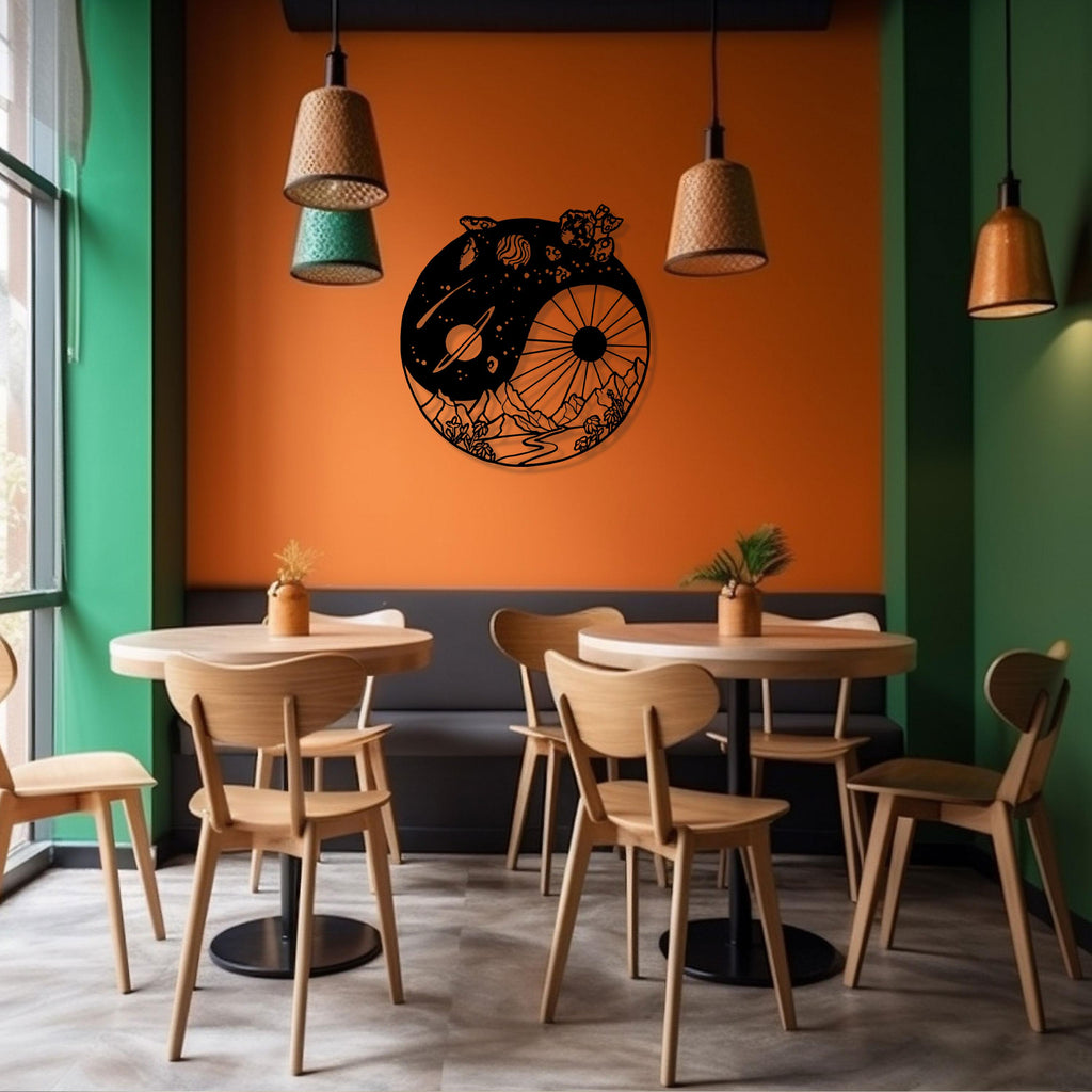 Yin Yang Metal Wall Art - Cosmic Mountain Scene Home Decor - Unique Birthday Gift