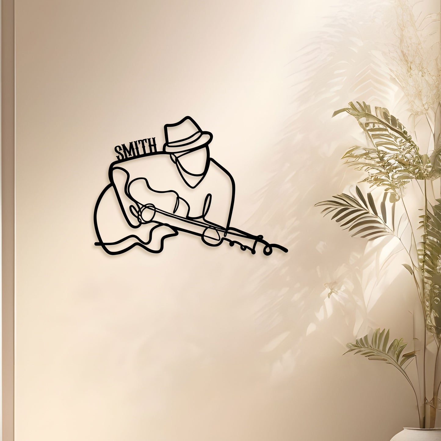 Name Writable Guitar Playing Man Gift Metal Wall Art, Custom Guitarist Metal Line Wall Art, Musicians Lovers Gift, Rock n Roll Metal Art