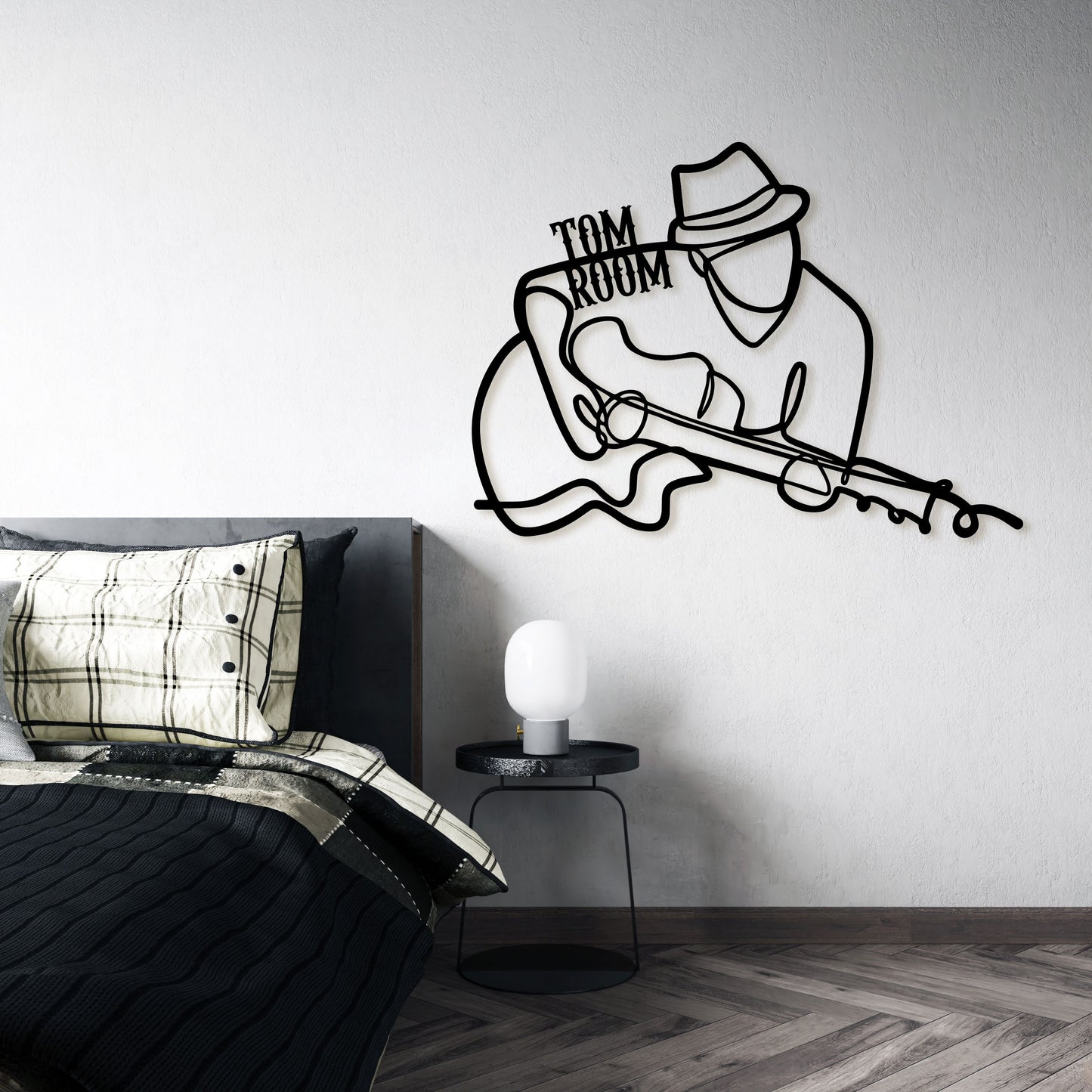 Name Writable Guitar Playing Man Gift Metal Wall Art, Custom Guitarist Metal Line Wall Art, Musicians Lovers Gift, Rock n Roll Metal Art