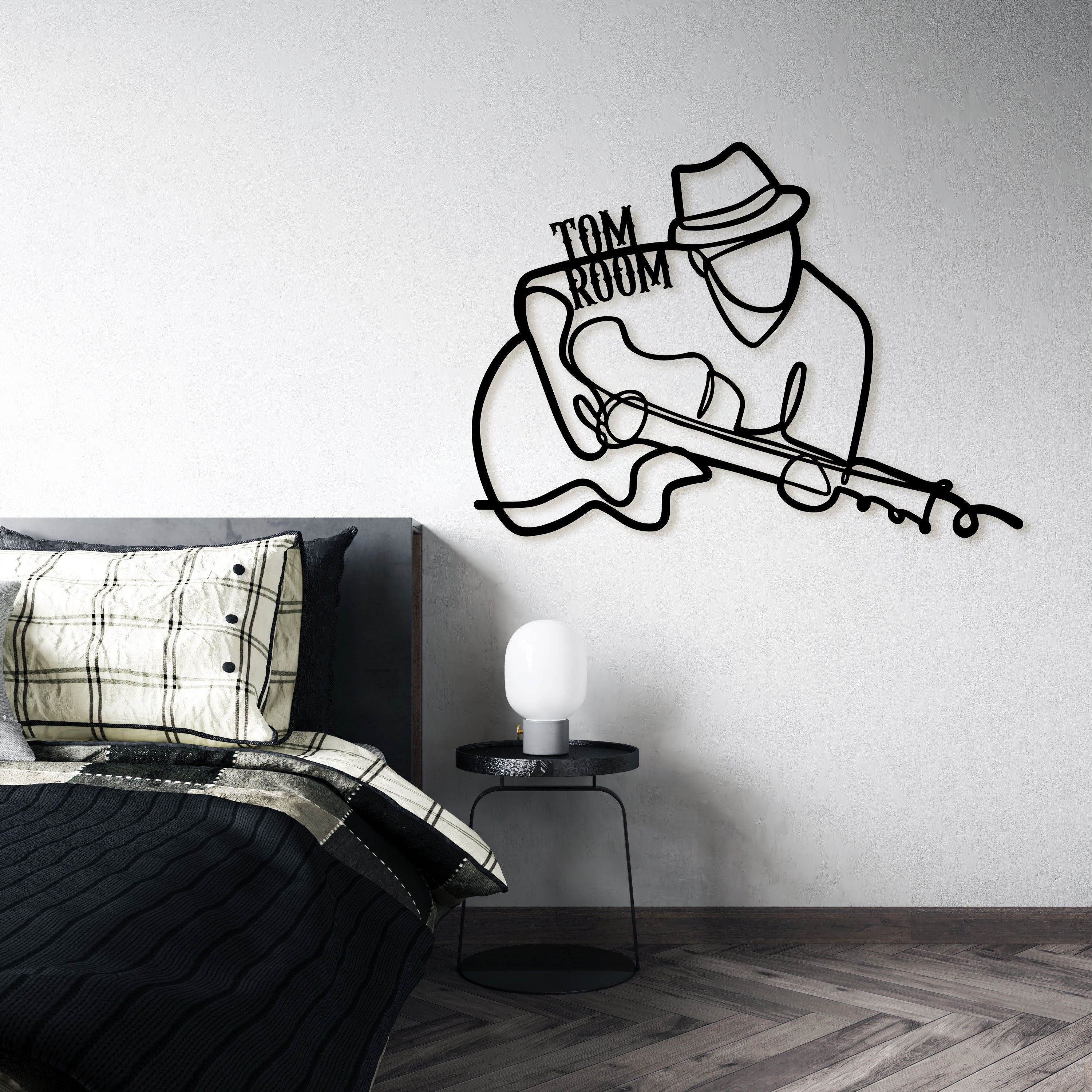 Name Writable Guitar Playing Man Gift Metal Wall Art, Custom Guitarist Metal Line Wall Art, Musicians Lovers Gift, Rock n Roll Metal Art