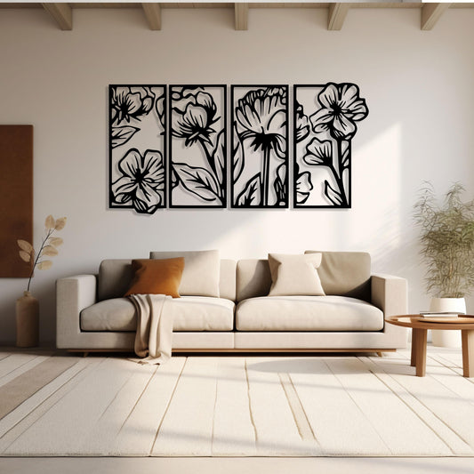 Floral Metal Wall Art, 4 pcs Flowers Metal Home Decor, Unique Birthday Gift, Bathroom Wall Art, Home Garden Wall Art, Valentine's Day gift