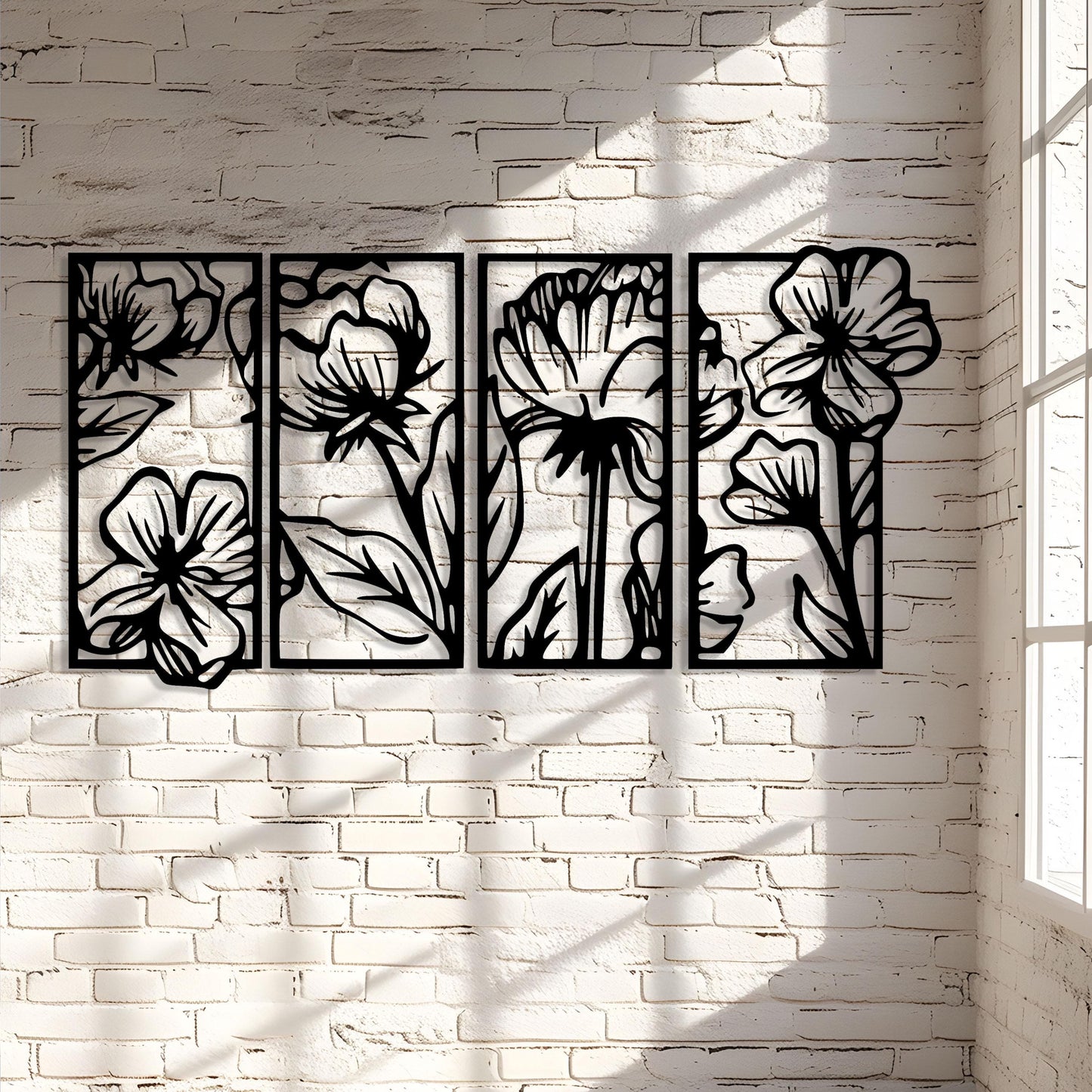 Floral Metal Wall Art, 4 pcs Flowers Metal Home Decor, Unique Birthday Gift, Bathroom Wall Art, Home Garden Wall Art, Valentine's Day gift