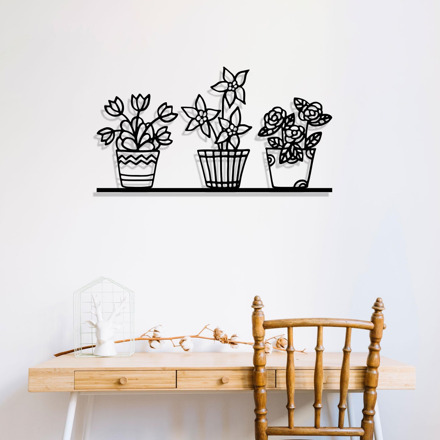 Flowers in Vase Metal Line Wall Art, Botanical Wall Decor, Unique Birthday Gift, Home Garden Wall Art, Gift for Her, Valentine's Day gift