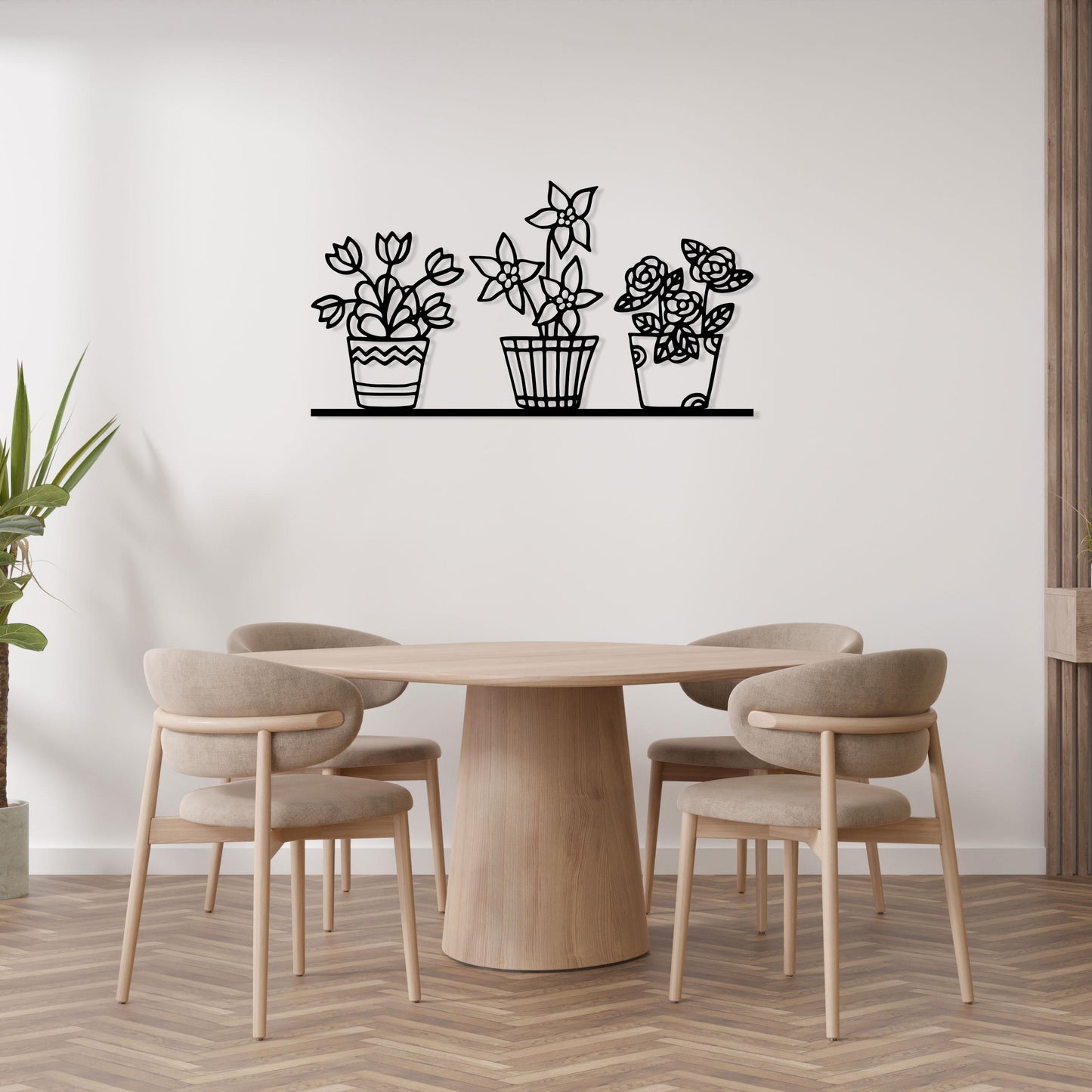 Flowers in Vase Metal Line Wall Art, Botanical Wall Decor, Unique Birthday Gift, Home Garden Wall Art, Gift for Her, Valentine's Day gift