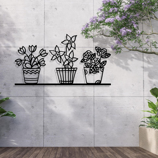Flowers in Vase Metal Line Wall Art, Botanical Wall Decor, Unique Birthday Gift, Home Garden Wall Art, Gift for Her, Valentine's Day gift