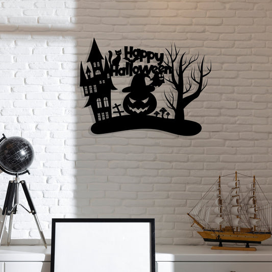 Halloween Metal Wall Art, Happy Halloween Pumpkin Metal Wall Decor, Unique Halloween Porch Metal Wall Art, Gift for him, Housewarming Gift