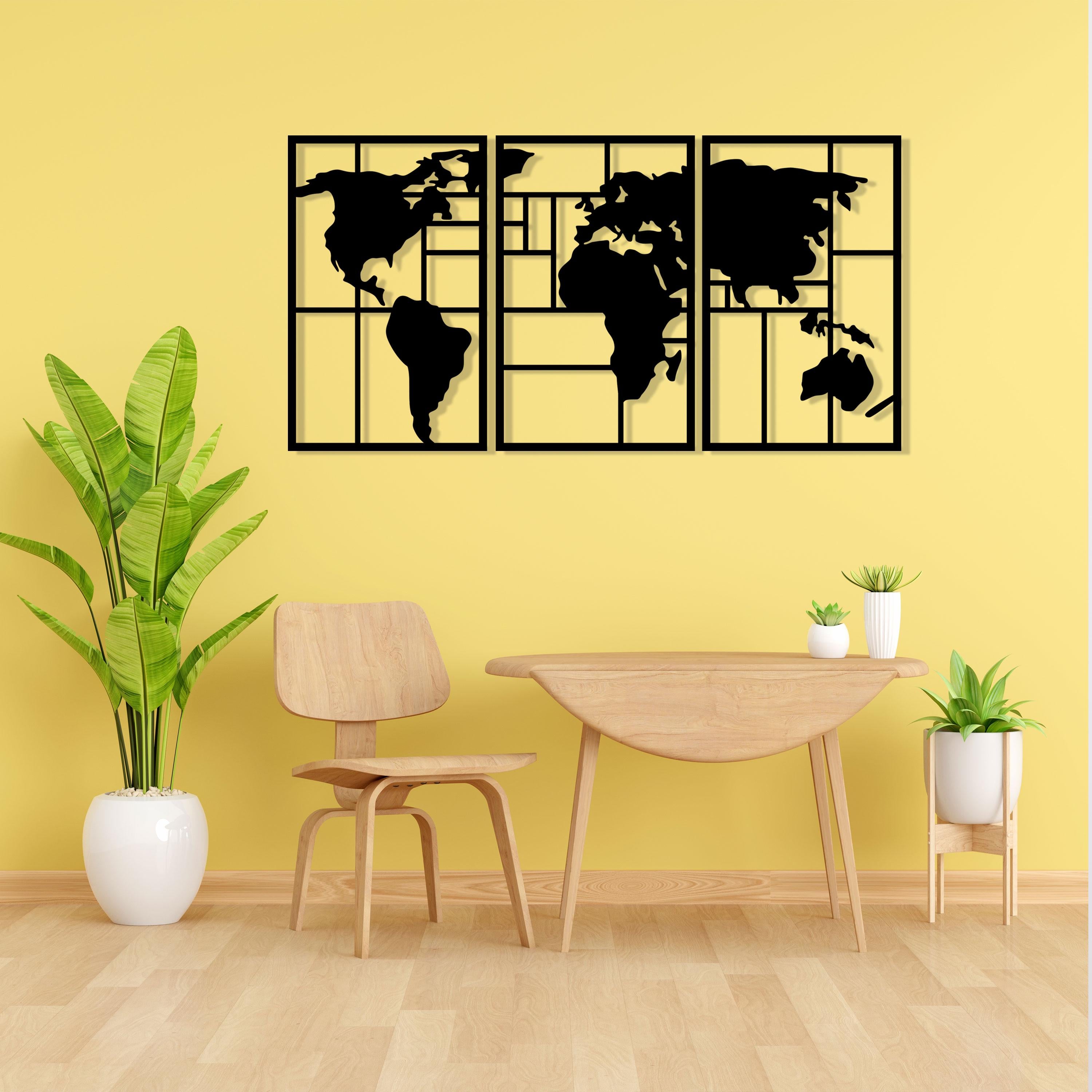 Metal World Map Wall Art - Office Unique Item - Travel Lovers Gift