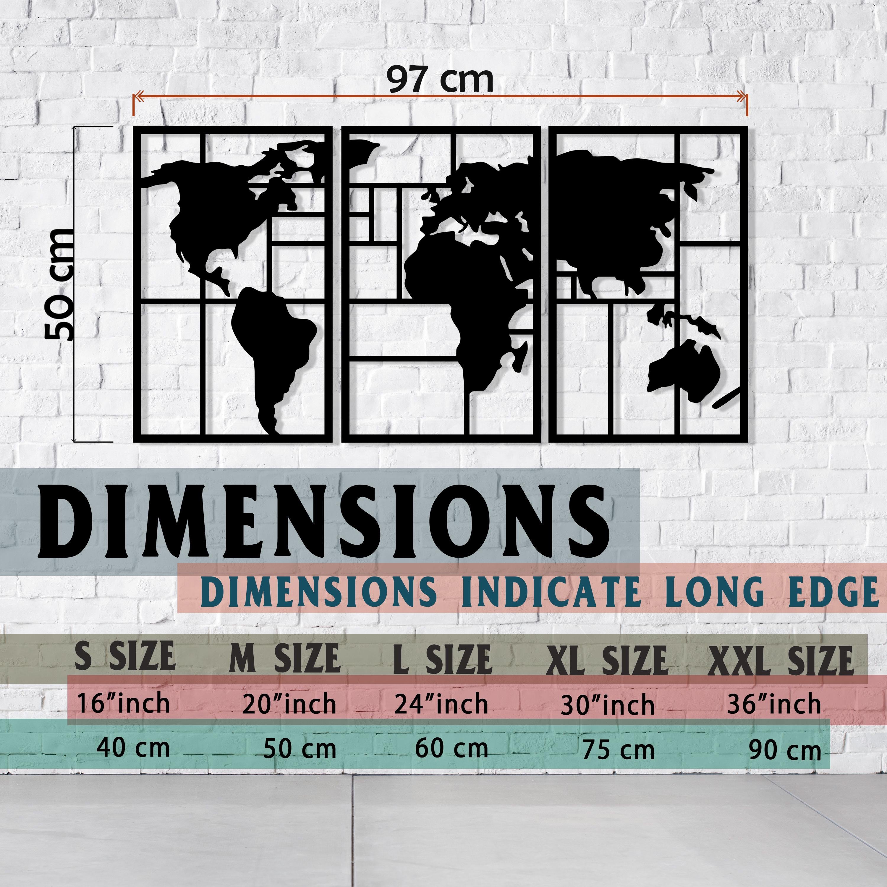 Metal World Map Wall Art - Office Unique Item - Travel Lovers Gift