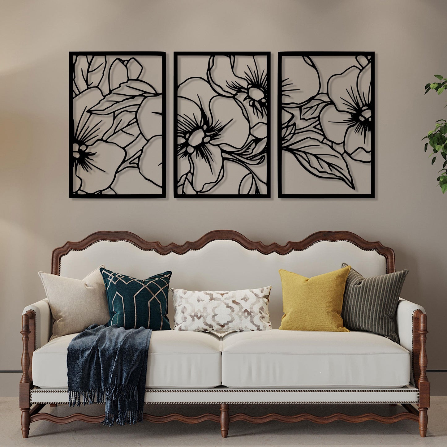 Floral Trio Metal Wall Art, 3 pcs Flowers Metal Wall Decor, Kitchen Metal Wall Art, Unique Birthday Gift, Gift For Mom, Valentine's Day gift