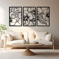Floral Trio Metal Wall Art - Black Flower Home Decor, 3 pcs - Unique Birthday Gift