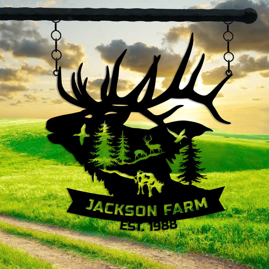 Personalized Metal Mountain Farm Entrance Sign, Custom Metal Deer Ranch Name Sign, Unique Anniversary Gift, Gift For Family, Christmas Gift