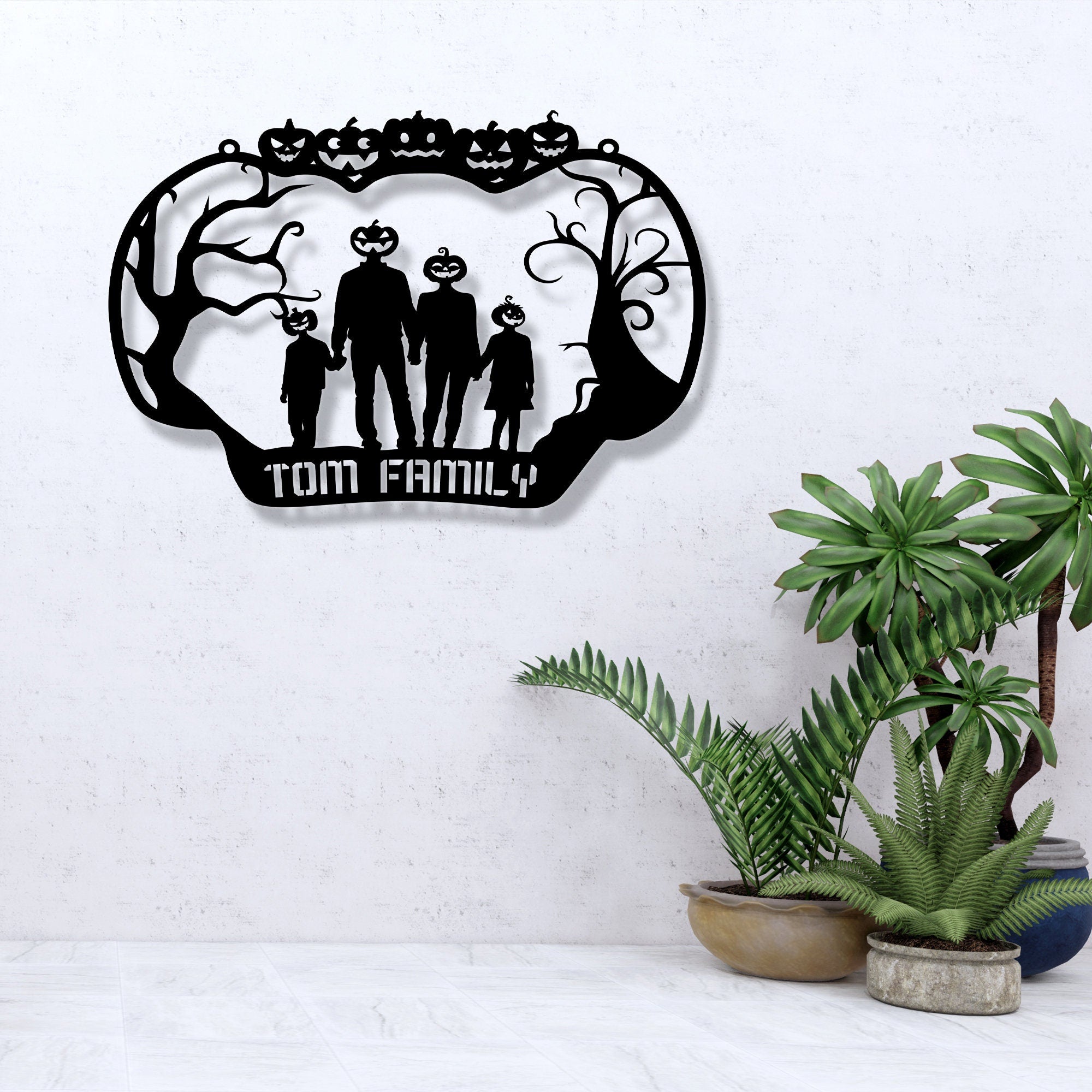 Personalized Halloween Metal Entrance Sign, Trick or Treat Metal Wall Art, Custom Metal House Entry Name Sign, Pumpkin Halloween Entry Decor
