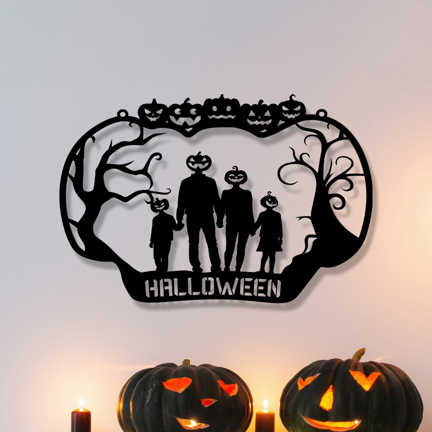 Personalized Halloween Metal Entrance Sign, Trick or Treat Metal Wall Art, Custom Metal House Entry Name Sign, Pumpkin Halloween Entry Decor