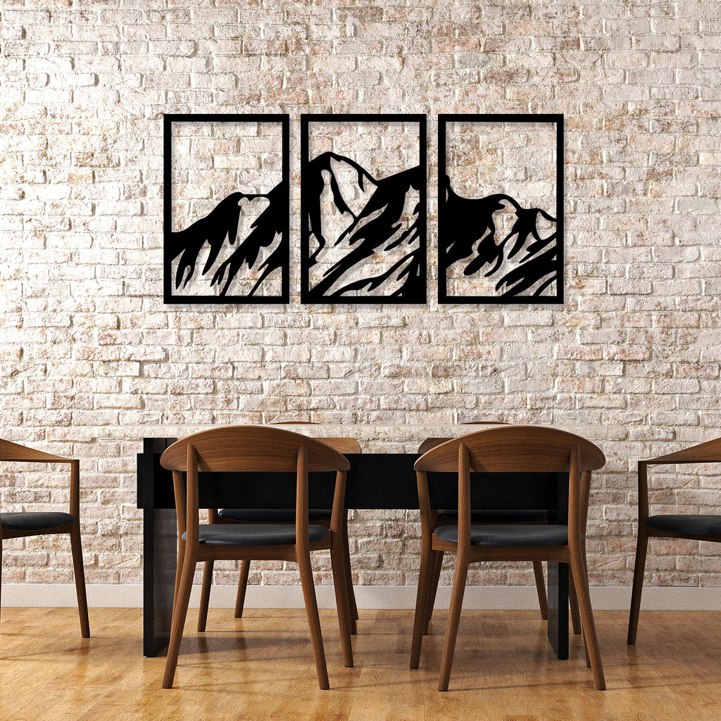 Mountain Metal Wall Line Art, 3 pcs Mountain Metal Wall Decor, Kitchen Metal Wall Art, Unique Birthday Gift, Best Gift, Christmas Gift
