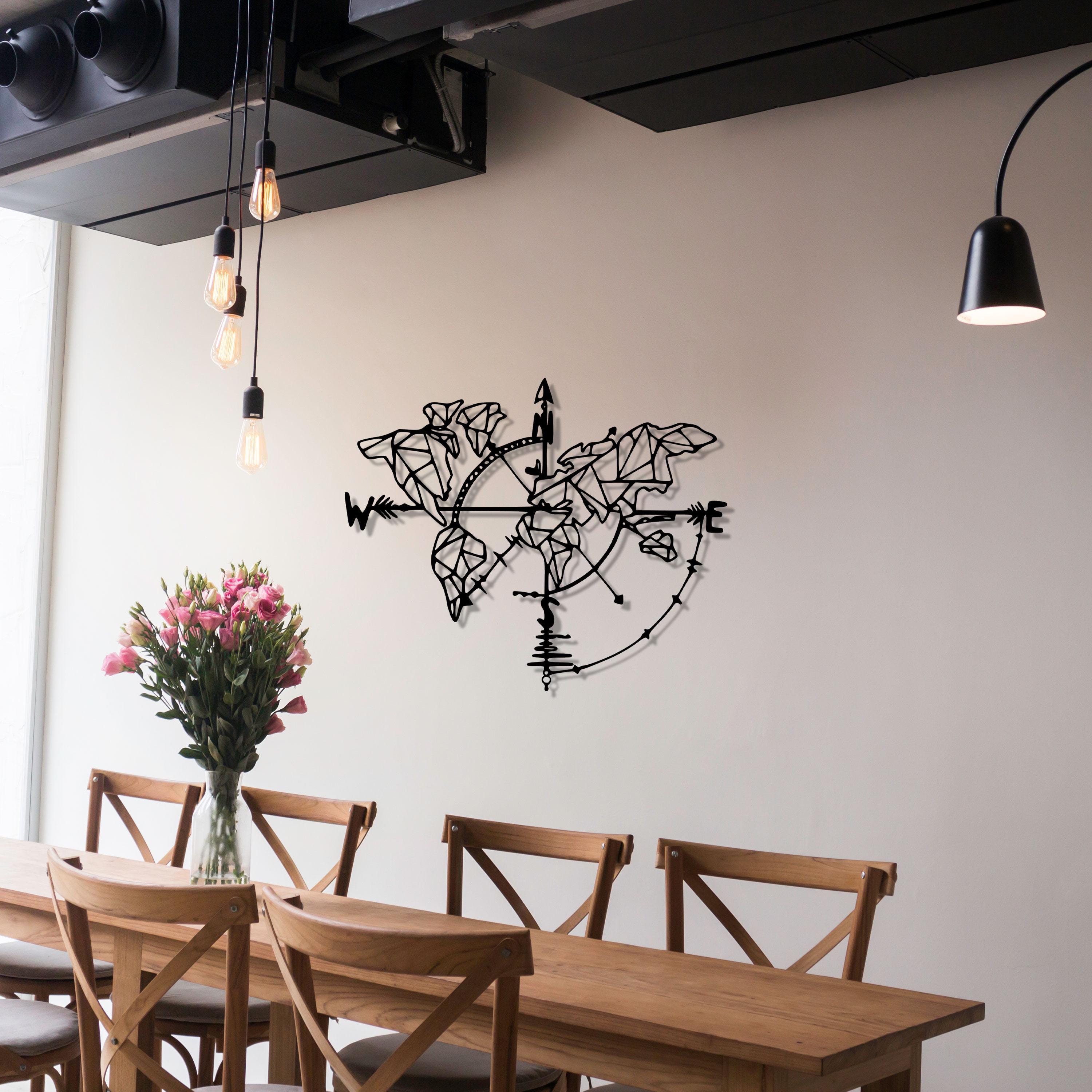 Metal Compass World Map Wall Art -  Office Metal Decor - UInique Birthday Gift