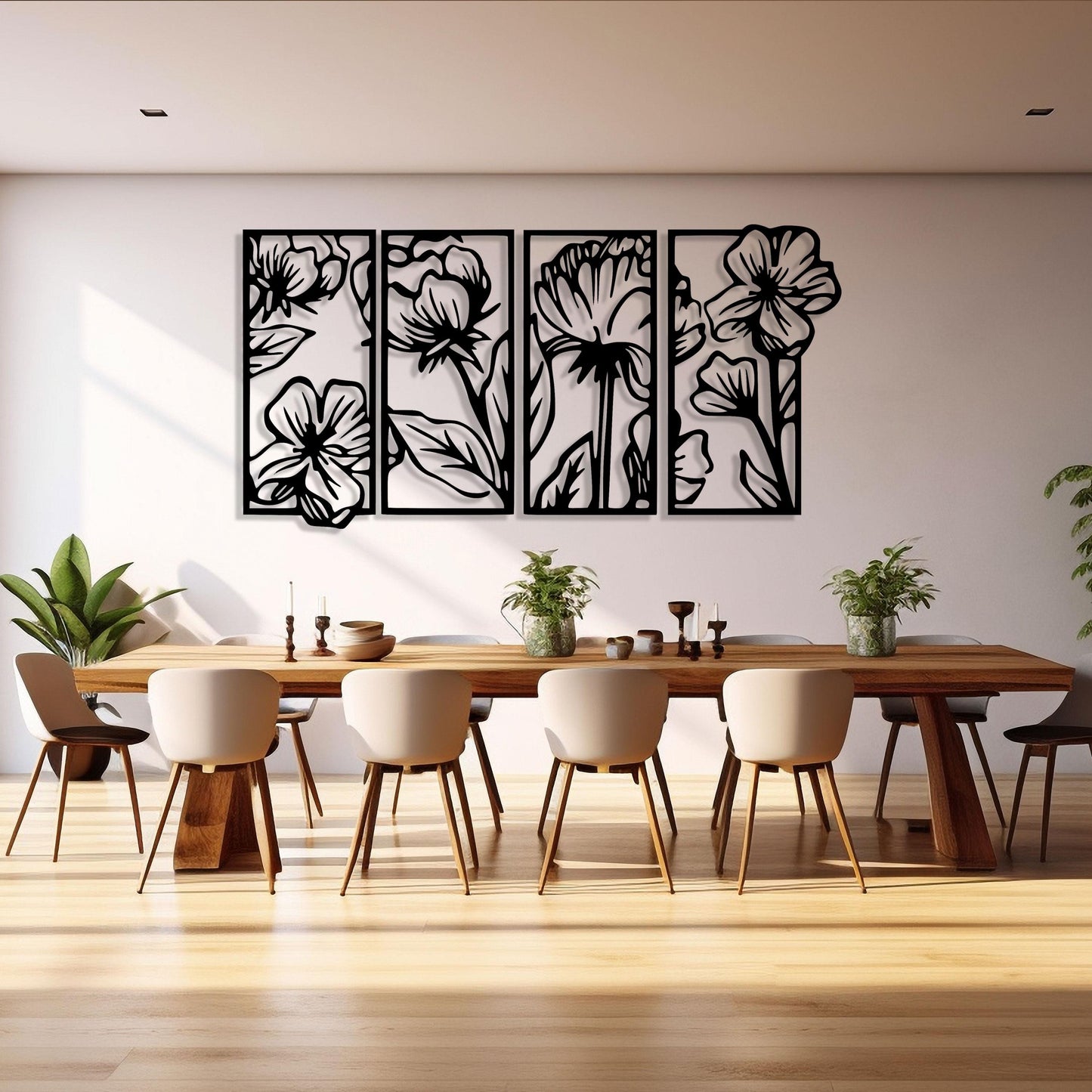 Floral Metal Wall Art, 4 pcs Flowers Metal Home Decor, Unique Birthday Gift, Bathroom Wall Art, Home Garden Wall Art, Valentine's Day gift