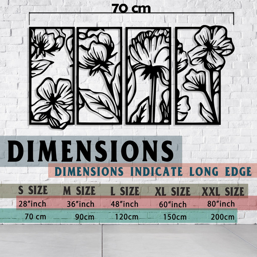 Floral Metal Wall Art, 4 pcs Flowers Metal Home Decor, Unique Birthday Gift, Bathroom Wall Art, Home Garden Wall Art, Valentine's Day gift