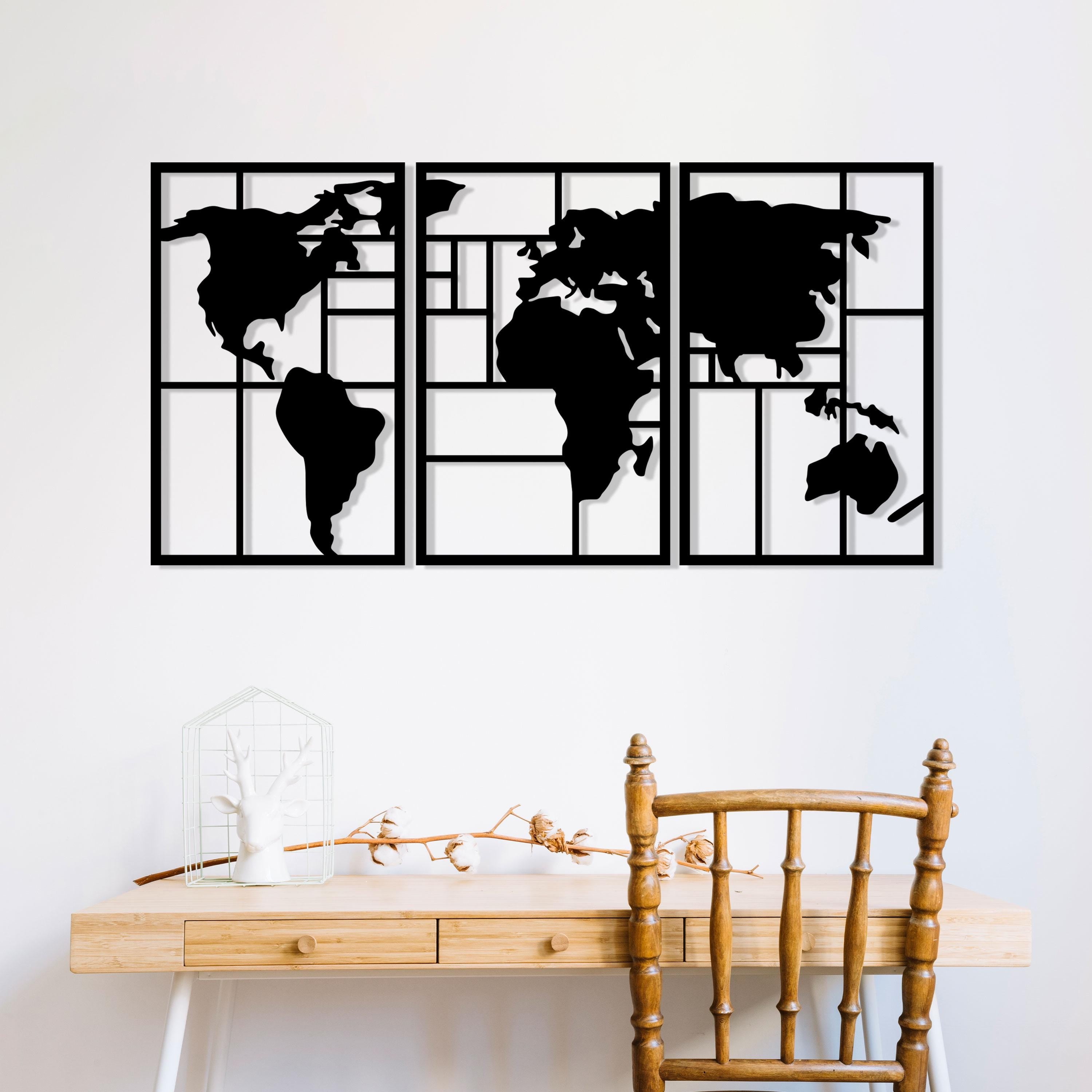 Metal World Map Wall Art - Office Unique Item - Travel Lovers Gift
