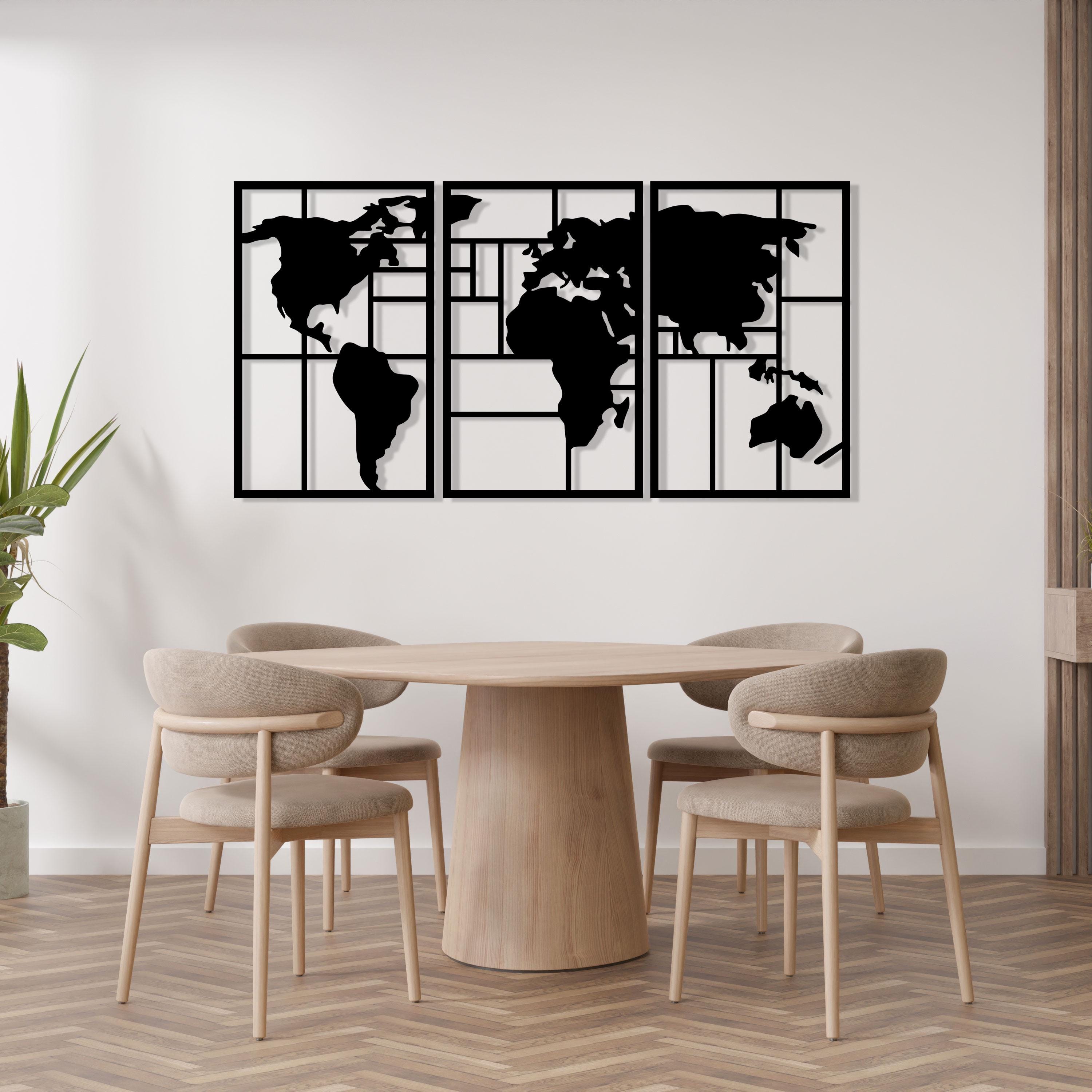 Metal World Map Wall Art - Office Unique Item - Travel Lovers Gift