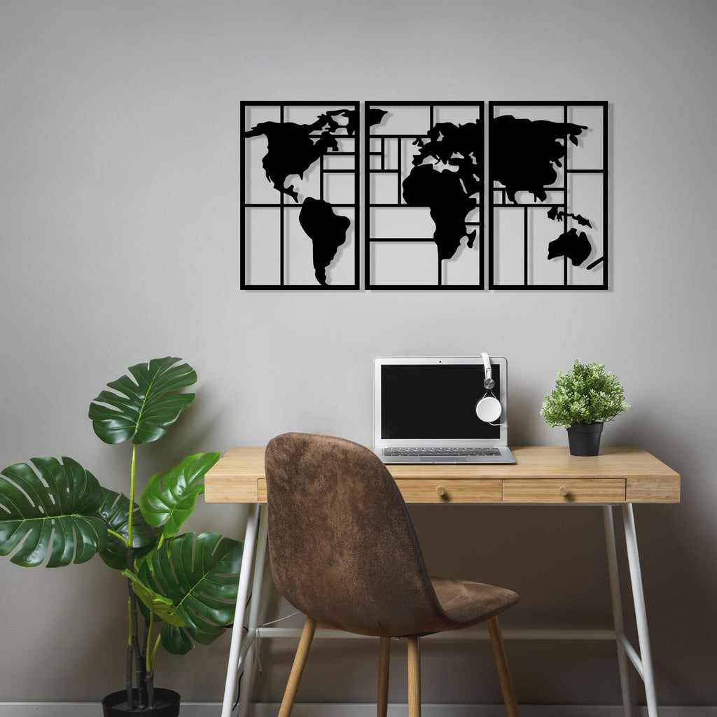 Metal World Map Wall Art - Office Unique Item - Travel Lovers Gift