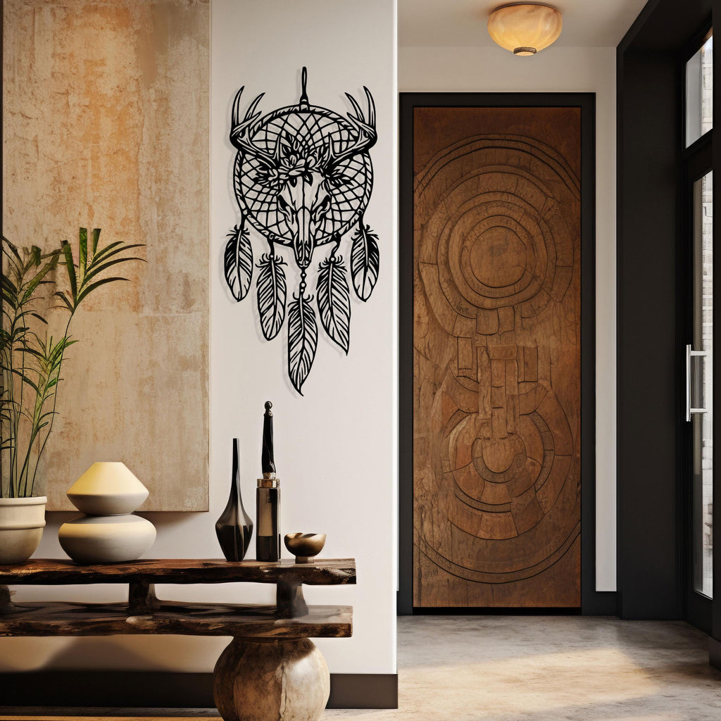 Gloomy Dreamcatcher Metal Wall Art - Deer Skull Boho Decor - Unique Birthday Gift