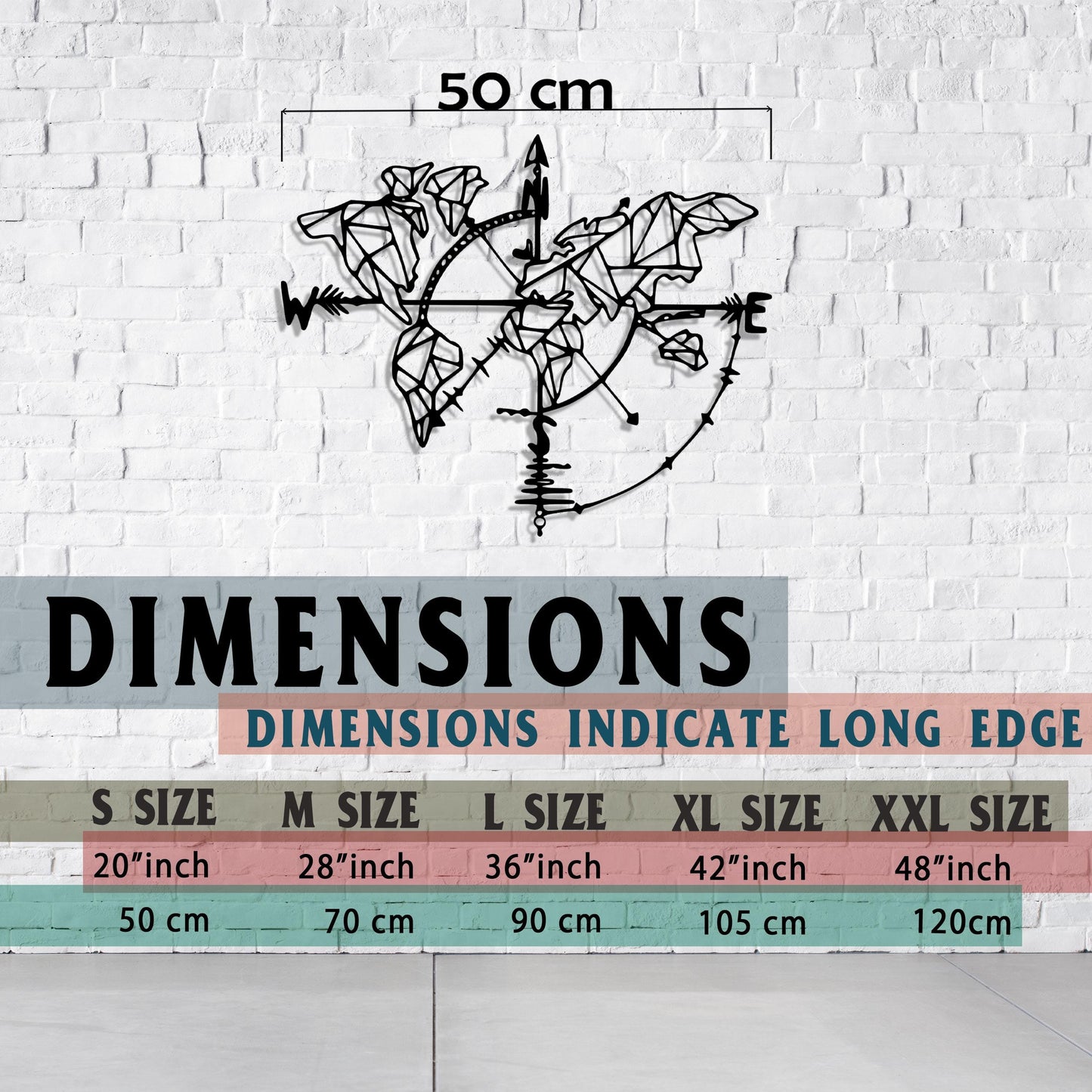 Metal Compass World Map Wall Art, Office Metal World Map Home Wall Decor, Unique Birhtday Gift, Iconic Metal Wall Decor, Valentines Day gift