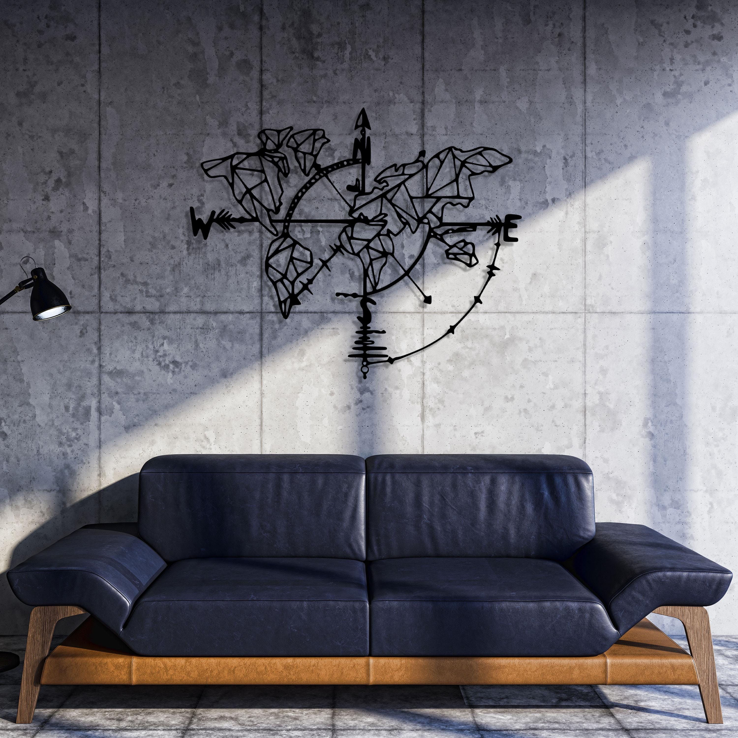 Metal Compass World Map Wall Art -  Office Metal Decor - UInique Birthday Gift