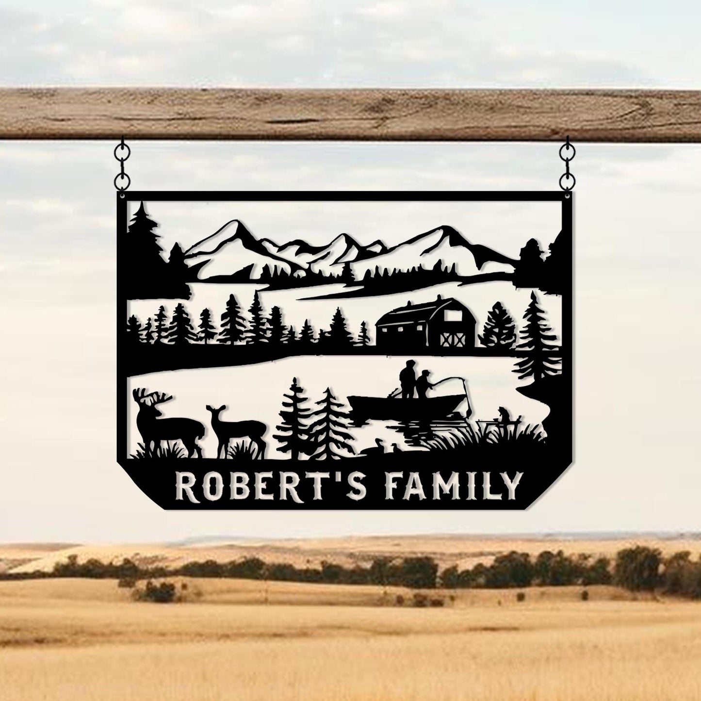 Personalized Metal River House Name Sign, Custom Metal Mountain House Name Sign, Unique Anniversary Gift, Gift For Family, Christmas Gift